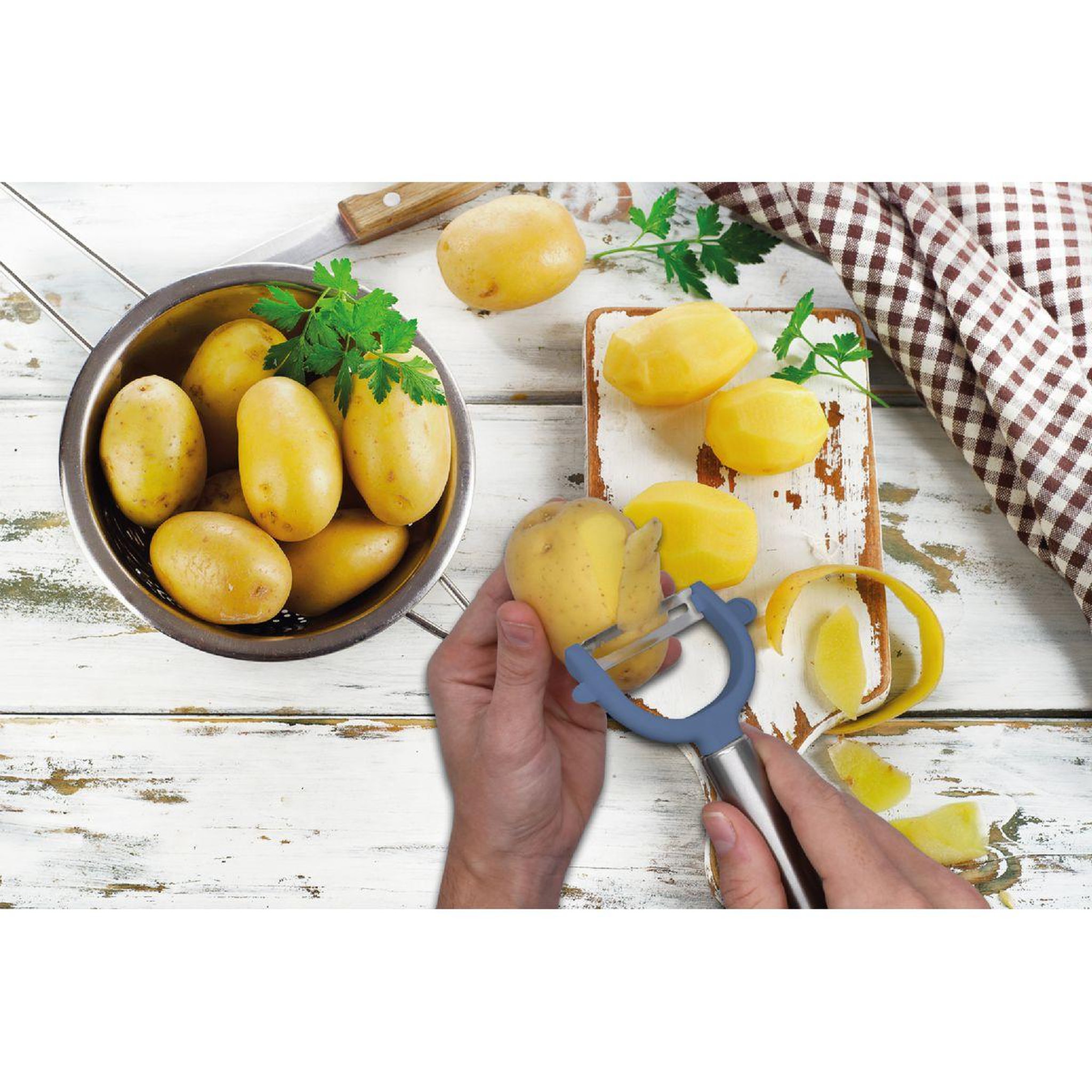 Voir la diapositive 3 : Fackelmann Duo eplucheur à légumes pendule 19 cm et rasoir à légumes inox et plastique 17 cm fackelmann