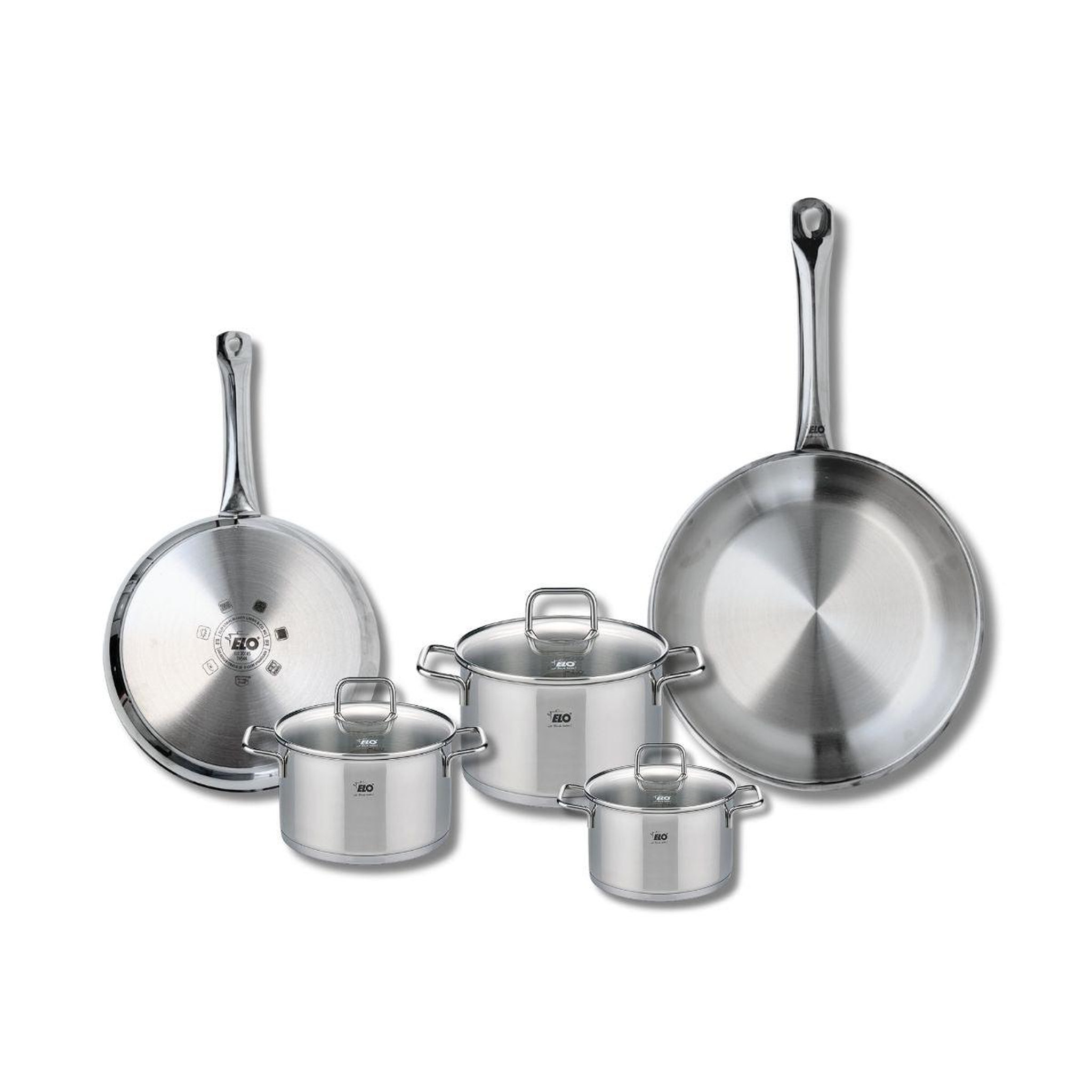 ELO Set de 2 poêles de cuisson 24 et 28 cm et 3 faitouts 12, 14 et 16 cm elo profi citrin