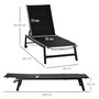 Voir la diapositive 3 : OUTSUNNY Bain de soleil transat grand confort - dossier inclinable 5 positions roulettes - châssis alu. résine tressée noire
