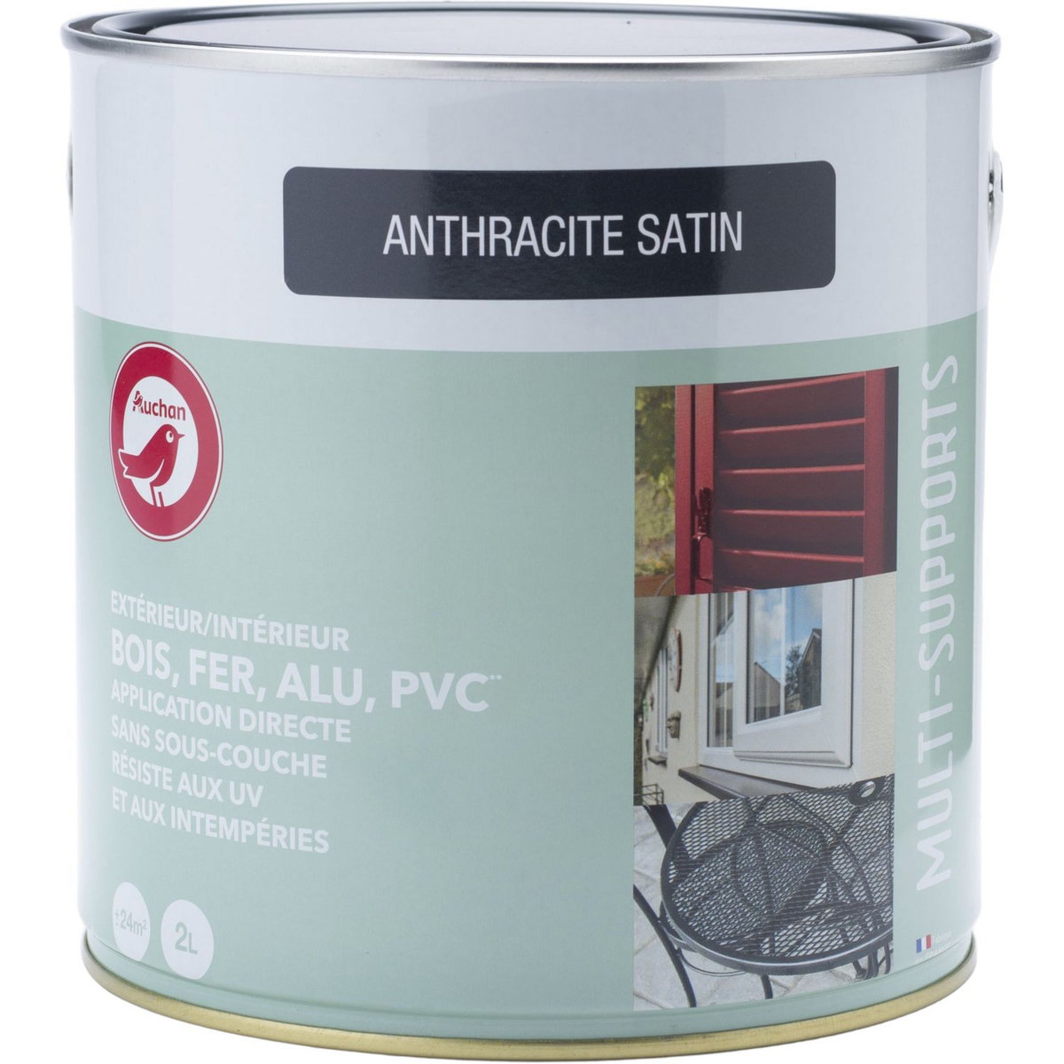 AUCHAN Peinture multi support extérieur 2L satin anthracite 