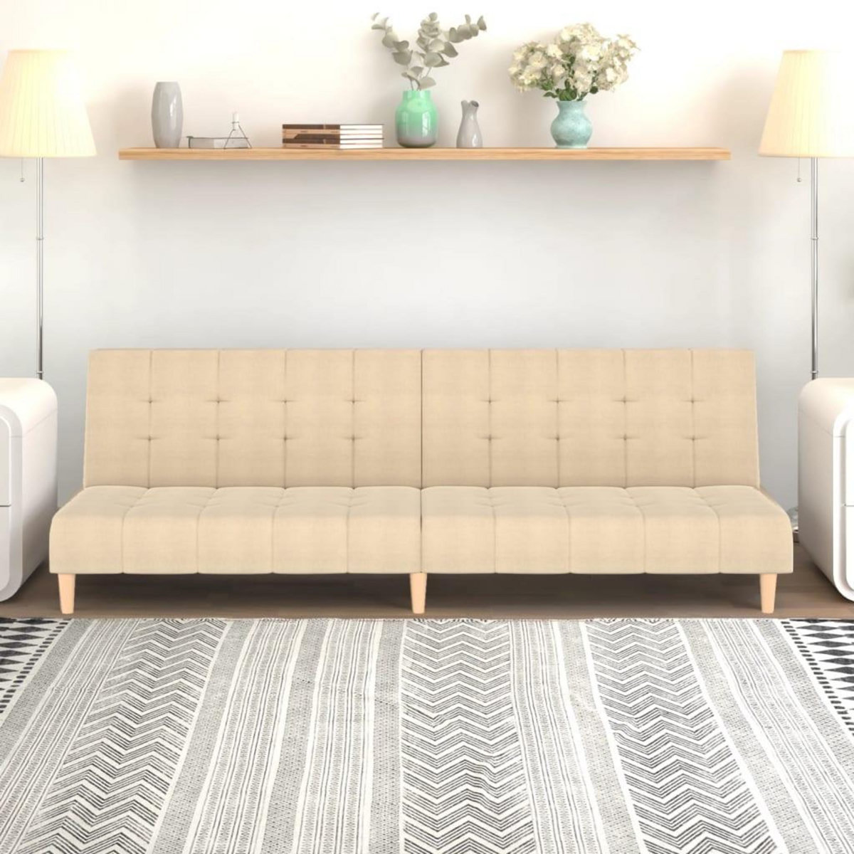 VIDAXL Canape-lit a 2 places creme tissu