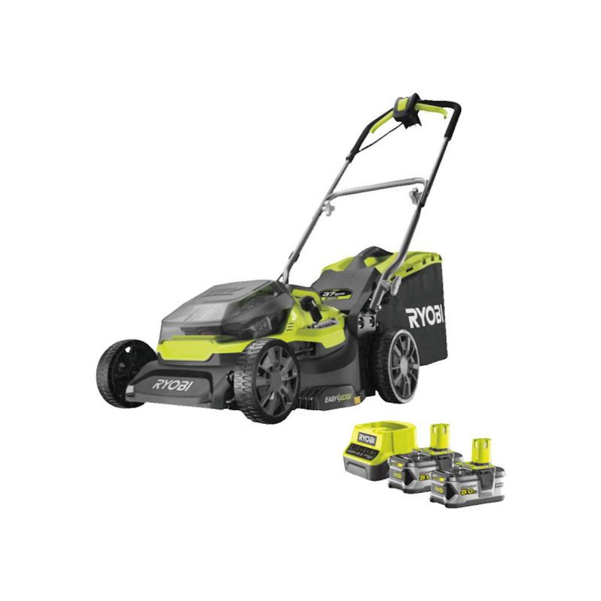 Ryobi Tondeuse hybride RYOBI 18V One+ coupe 37cm - 2 batteries 5.0 Ah - 1 chargeur rapide RY18LMH37A-250