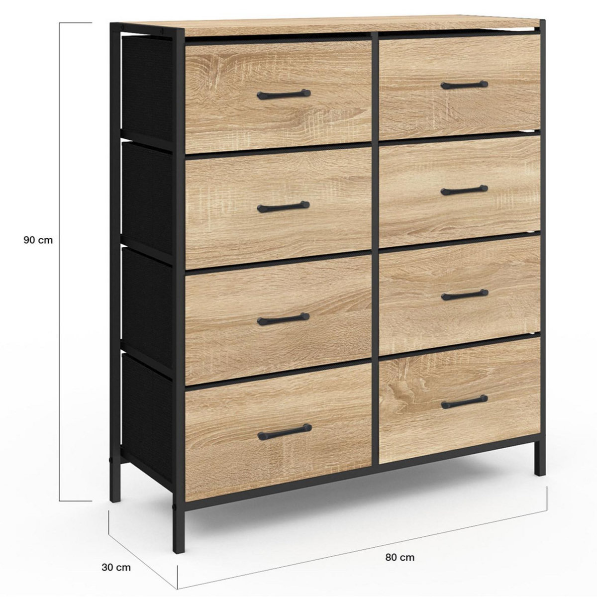 ID MARKET Commode 8 tiroirs en tissu UTAH 80 cm meuble de rangement design industriel