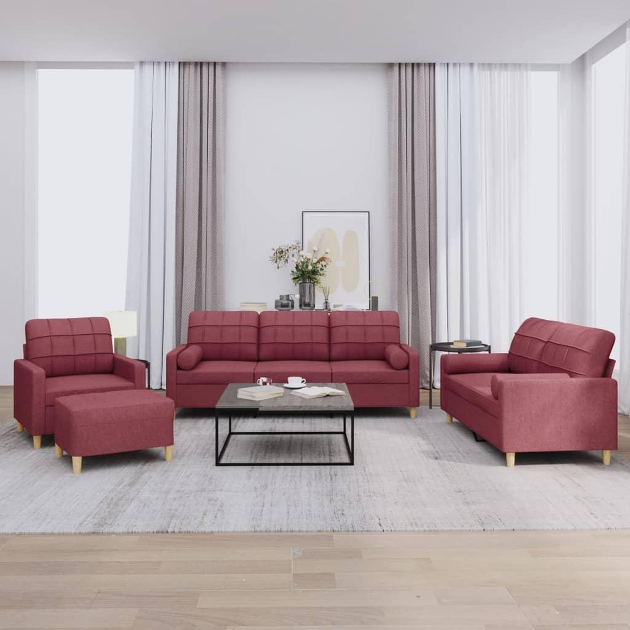 VIDAXL Ensemble de canapes 4 pcs avec coussins rouge bordeaux tissu