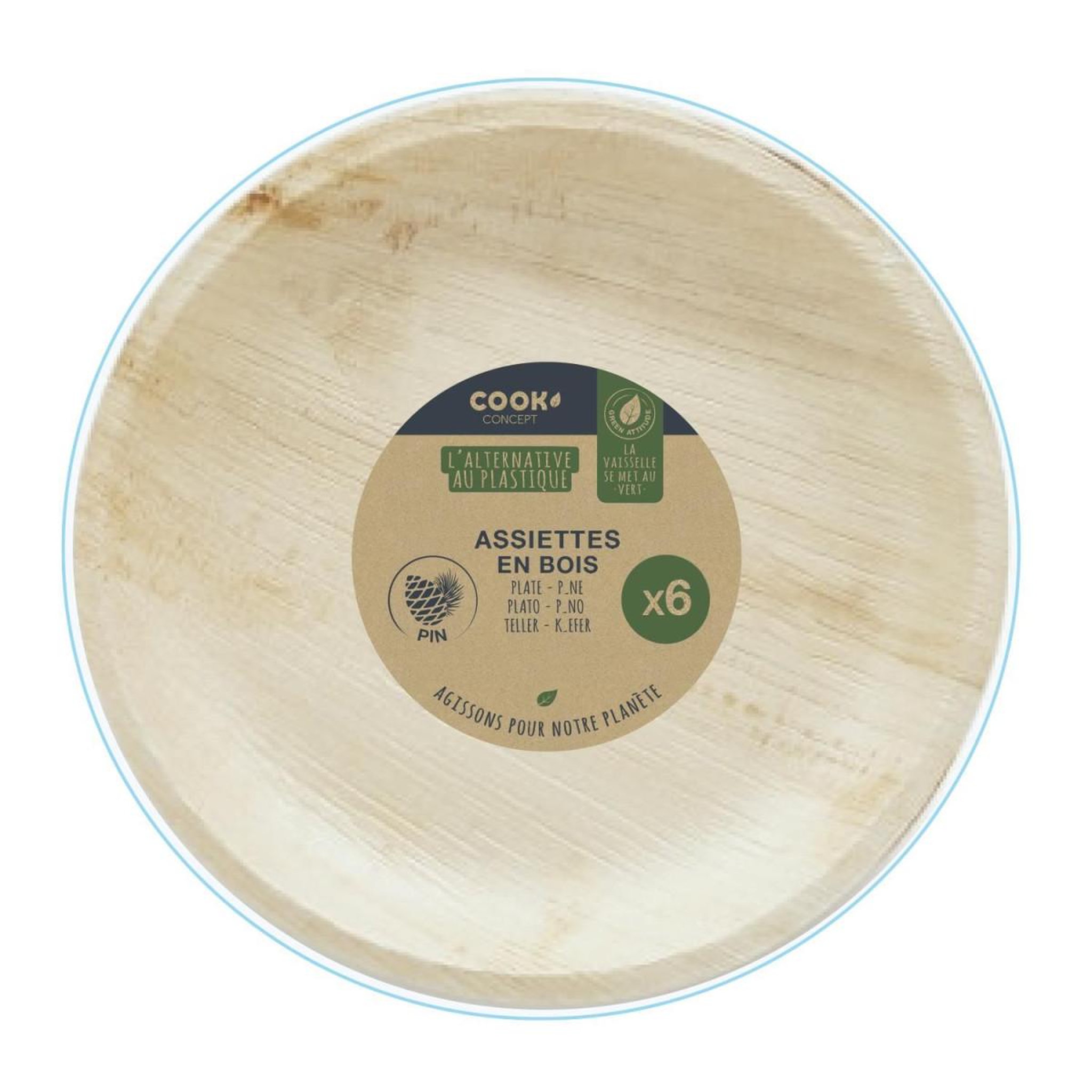 Voir la diapositive 4 : The Home Deco Factory Lot de 6 assiettes rondes en pin  ecolo  25cm naturel