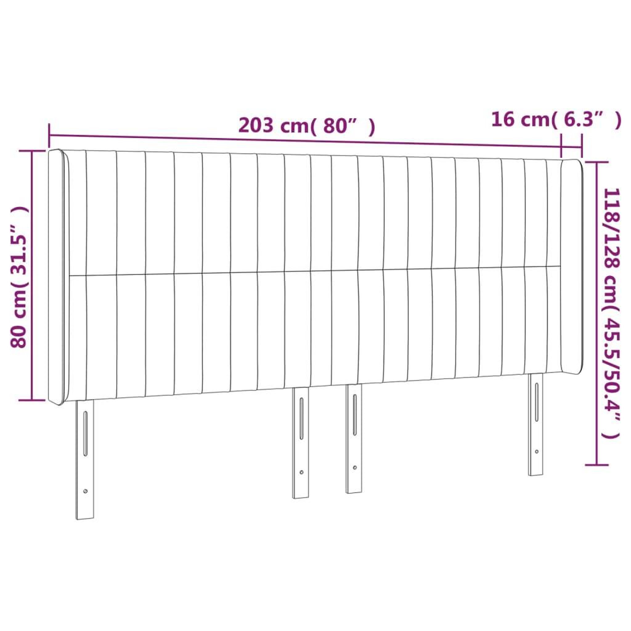 Voir la diapositive 6 : VIDAXL Tete de lit a LED Gris clair 203x16x118/128 cm Tissu