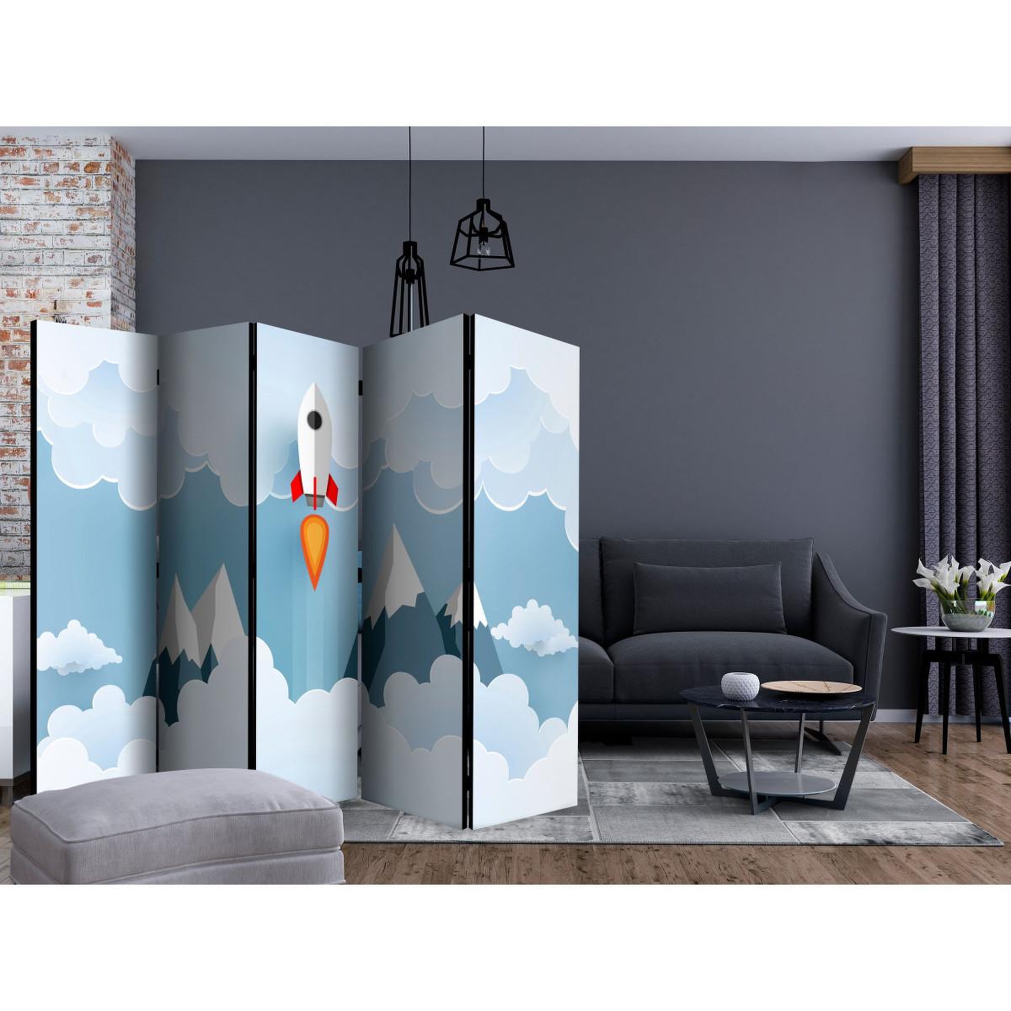 Voir la diapositive 2 : Paris Prix Paravent 5 volets  rocket in the clouds  172x225cm