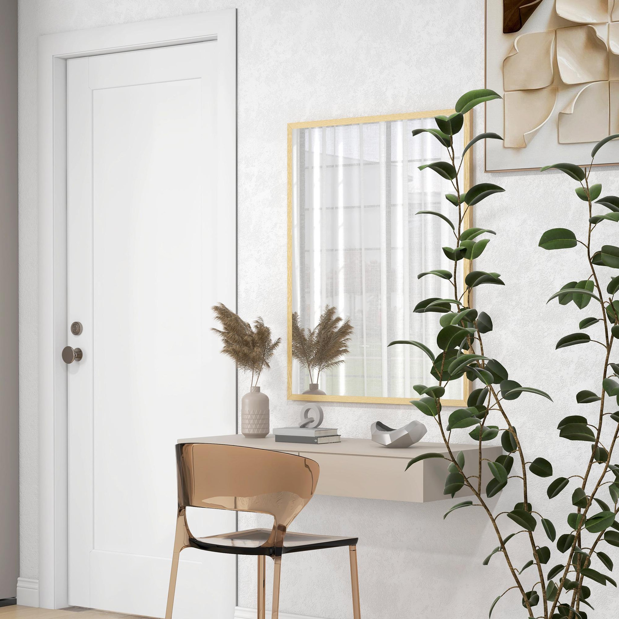 Voir la diapositive 4 : HOMCOM Miroir mural rectangulaire dim. 70L x 90H cm cadre MDF aspect bois clair