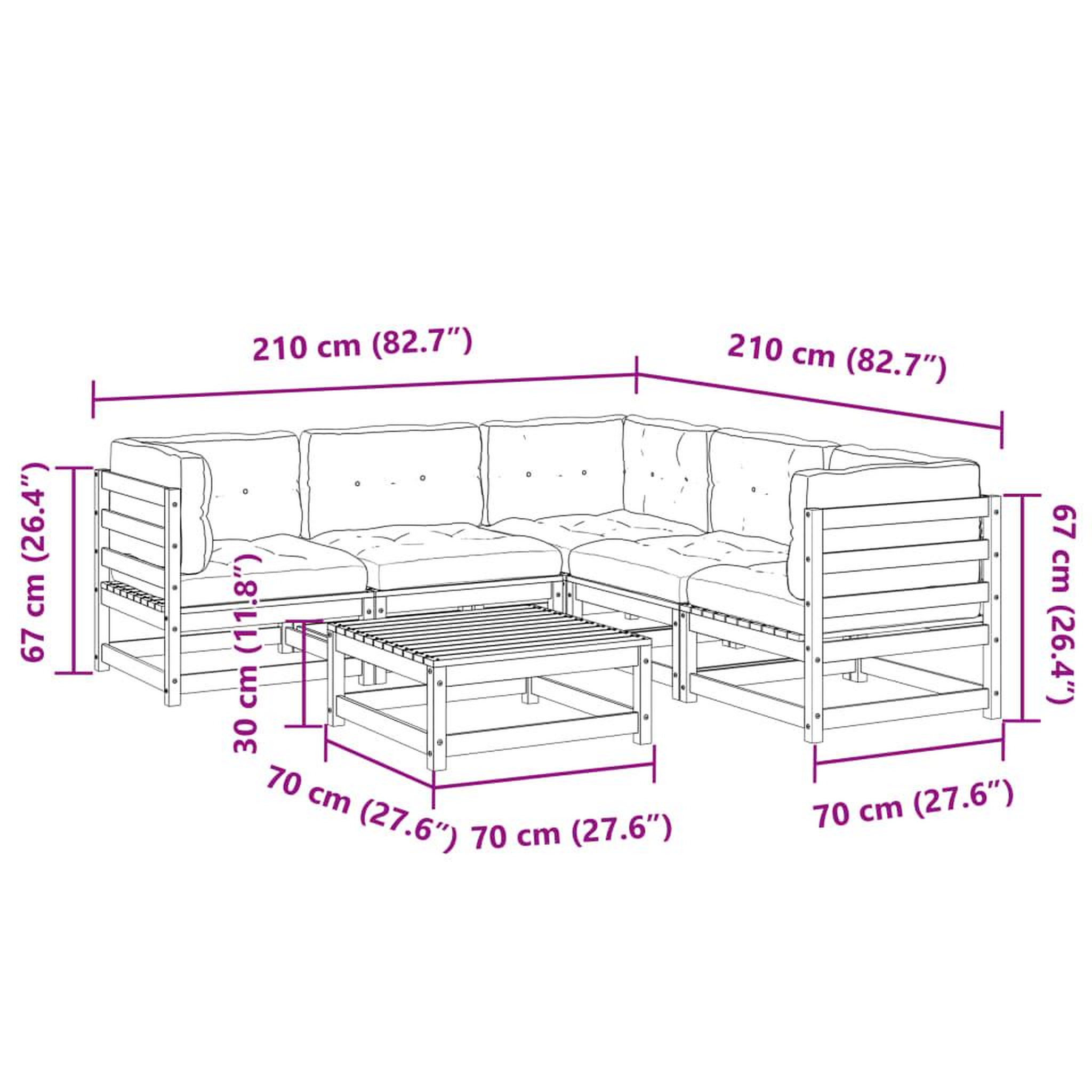 Voir la diapositive 6 : VIDAXL Salon de jardin 6 pcs avec coussins cire marron bois pin massif