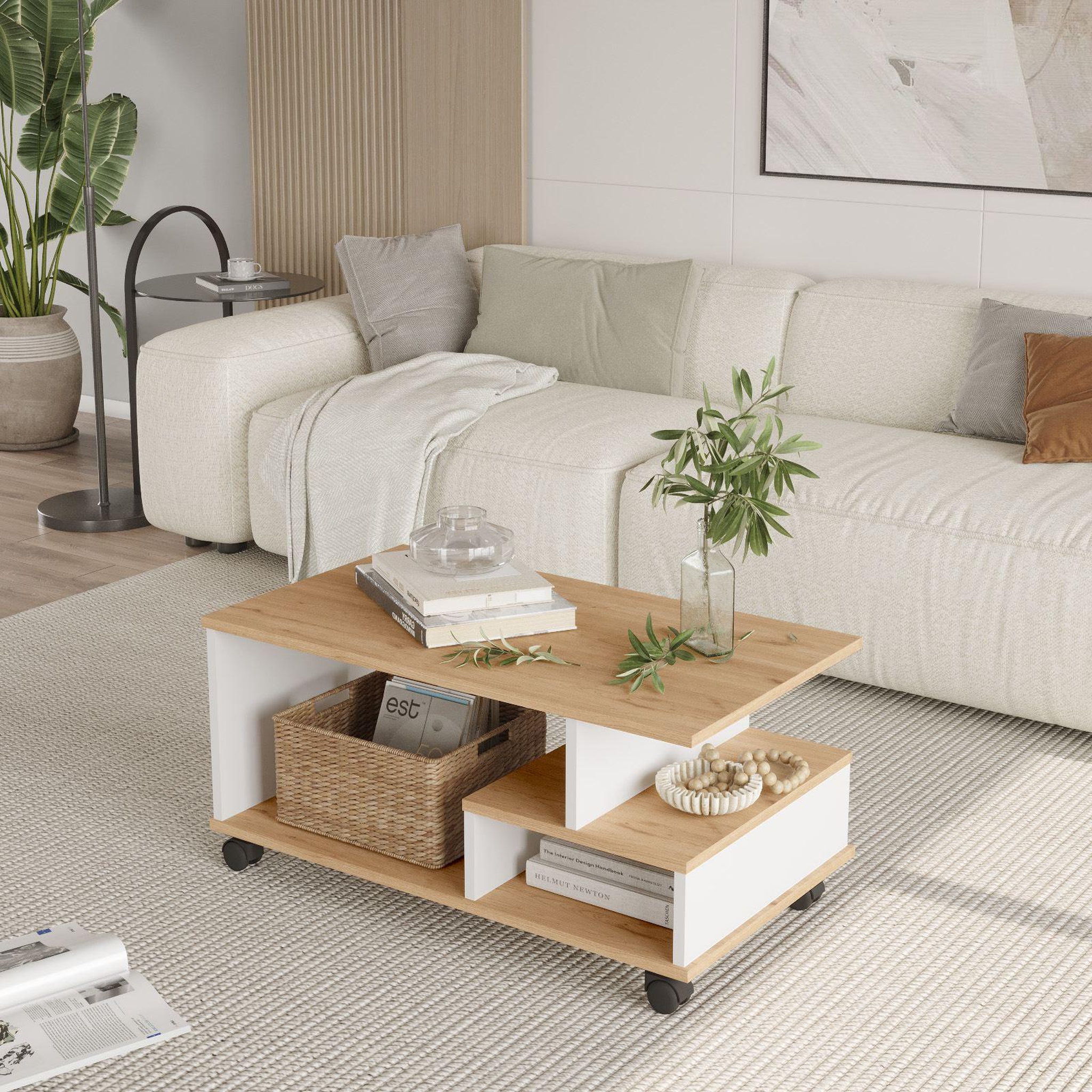 Voir la diapositive 2 : Habitat et Jardin Table basse en bois  min9  - 90 x 51 x 42 cm - blanc