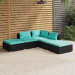 VIDAXL Salon de jardin 5 pcs avec coussins Resine tressee Noir