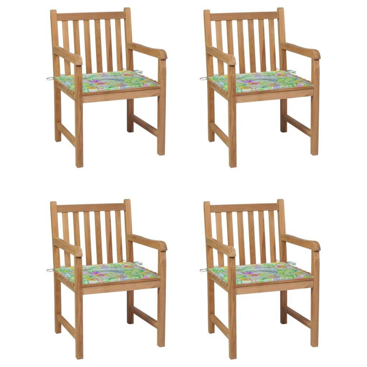 VIDAXL Chaises de jardin lot de 4 avec coussins motif feuilles Teck