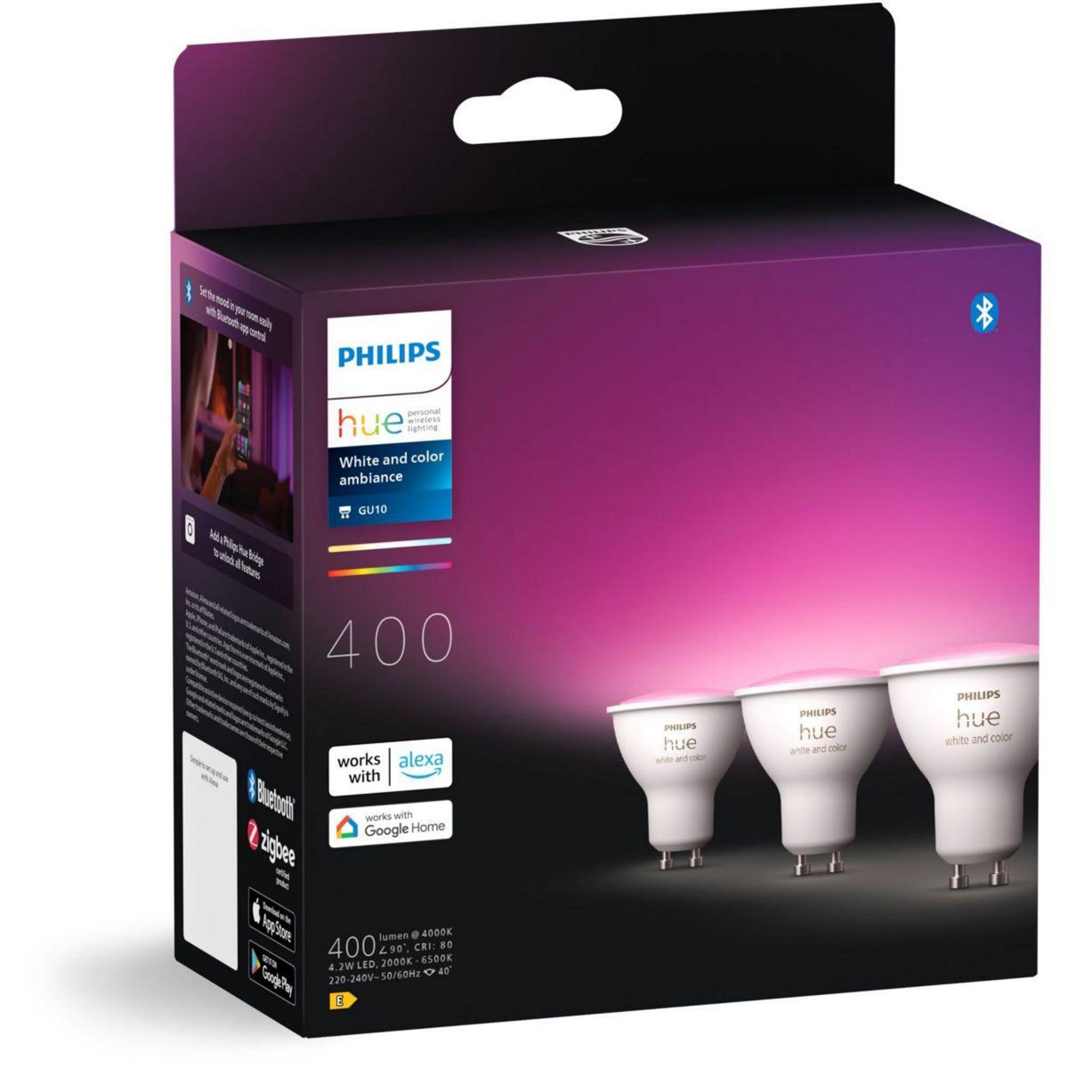 Philips Pack Pack de 3 ampoules 4.3W GU10 White&Color