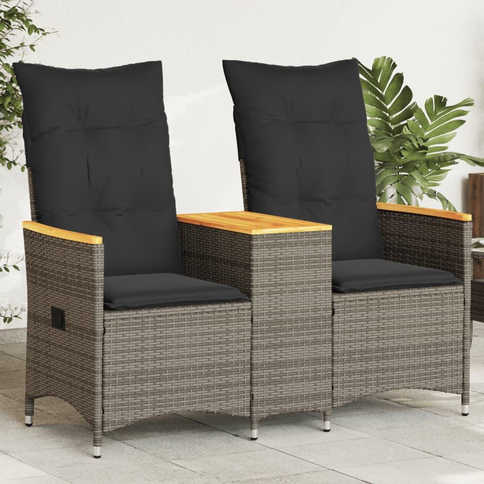 VIDAXL Canape de jardin inclinable 2 places avec table gris poly rotin
