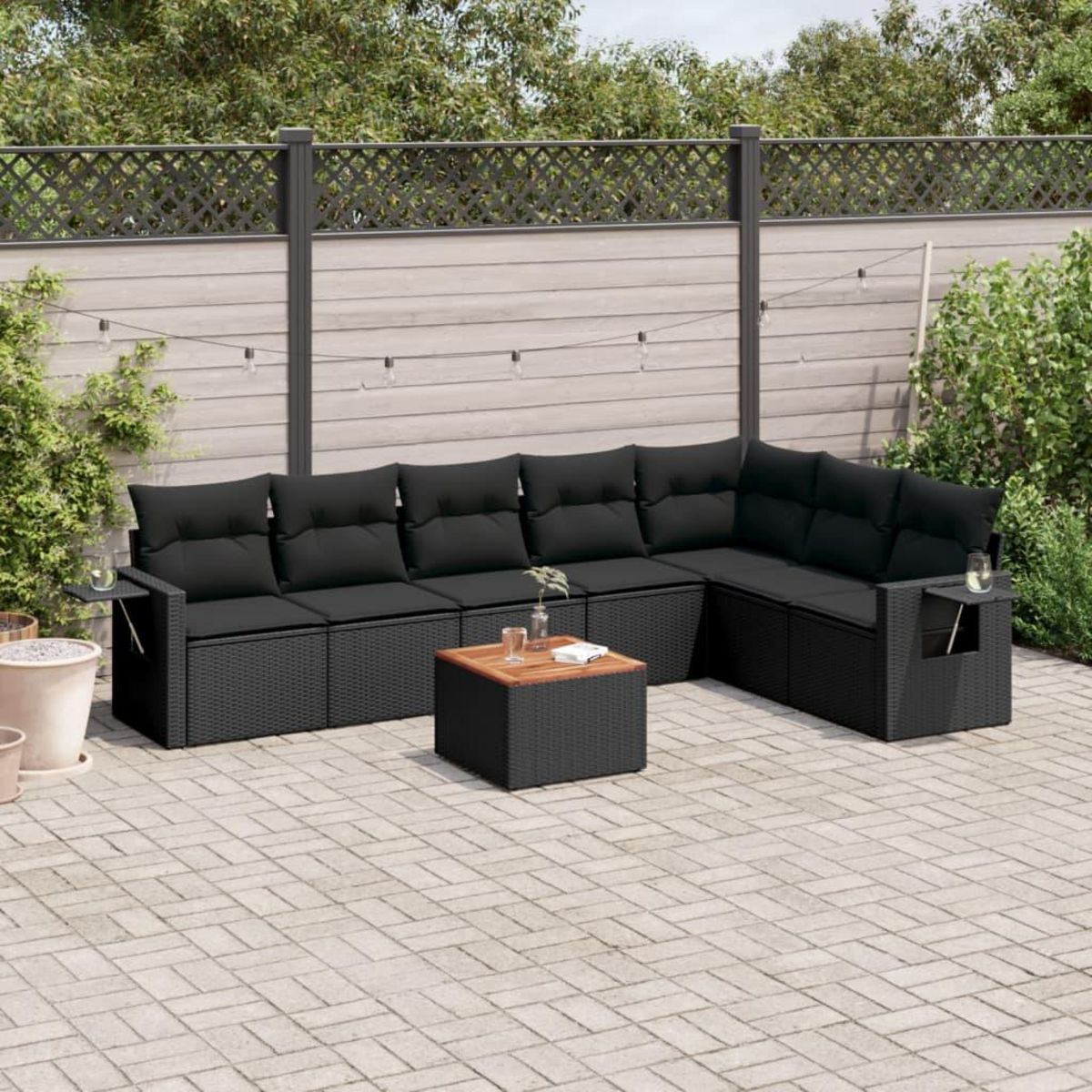 VIDAXL Salon de jardin 8 pcs avec coussins noir resine tressee