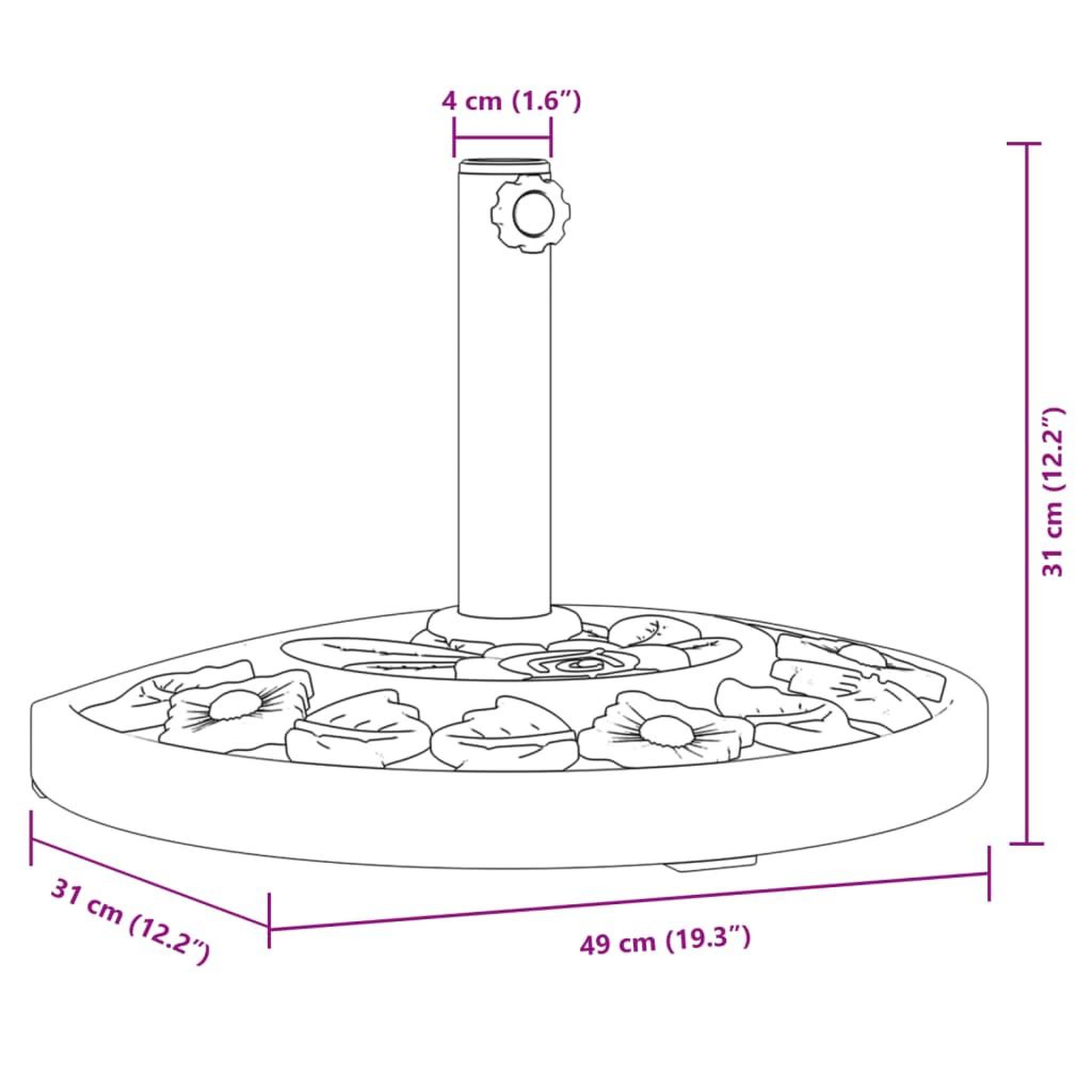Voir la diapositive 6 : VIDAXL Base de parasol pour mats Ø38 / 48 mm 9 kg demi-rond