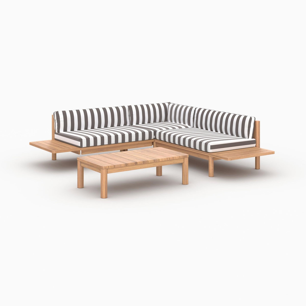 Rendez vous déco Salon de jardin 4 personnes en teck massif et tissu rayé gris-Nadila