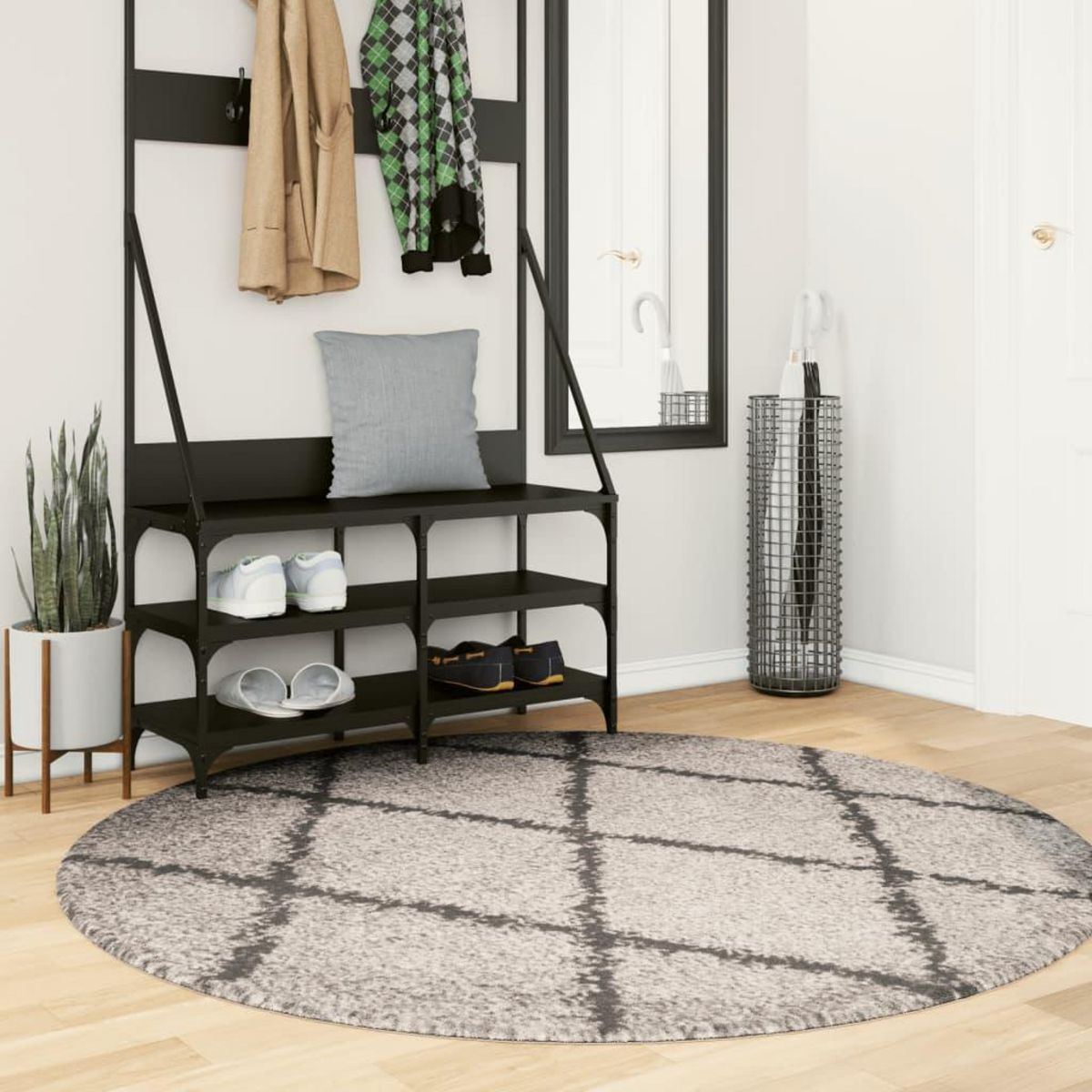 VIDAXL Tapis shaggy a poils longs moderne beige et anthracite Ø 160 cm