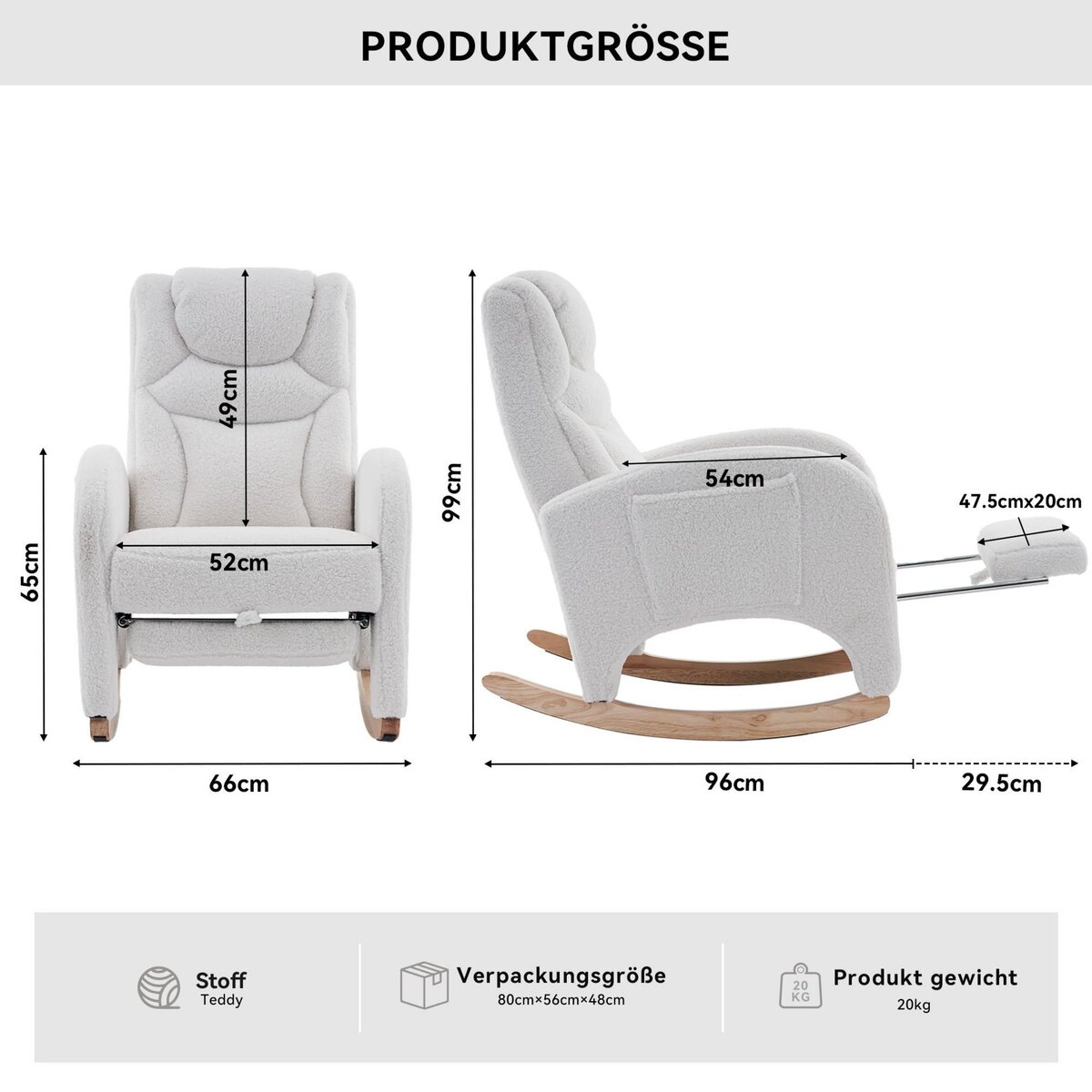 MERAX Fauteuil à Bascule Rocking Chair Avec Repose-pieds Extensible Blanc