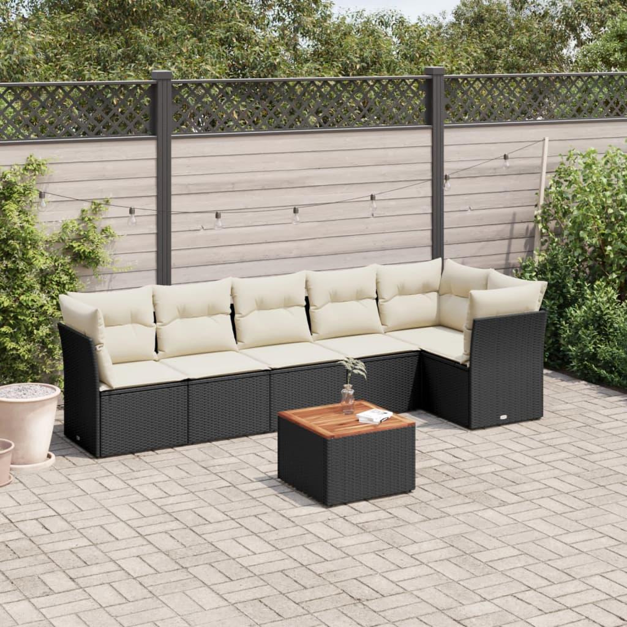 VIDAXL Salon de jardin 7 pcs avec coussins noir resine tressee