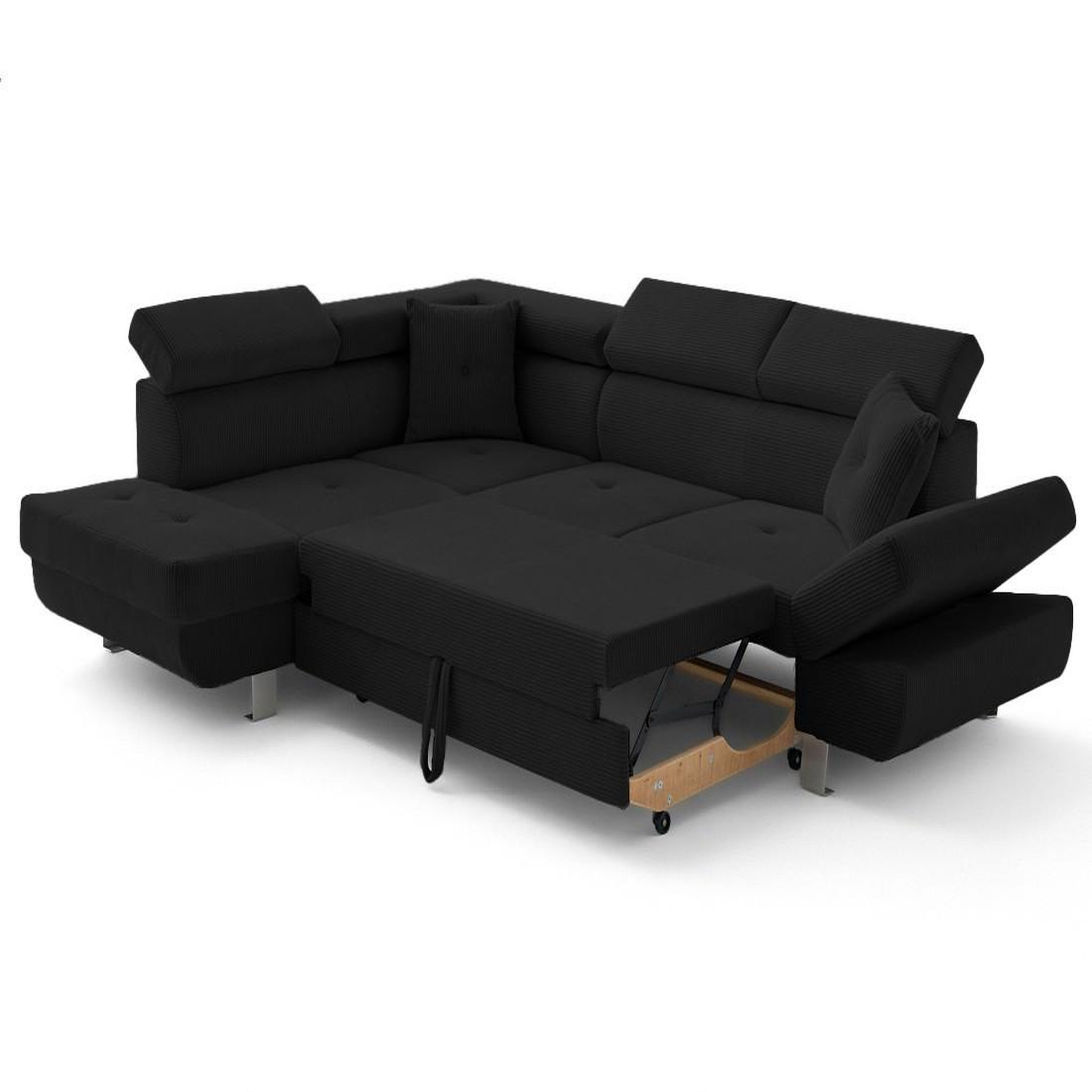 Voir la diapositive 3 : BEST MOBILIER Lisbona - canapé d'angle gauche 5 places convertible avec têtières en velours côtelé