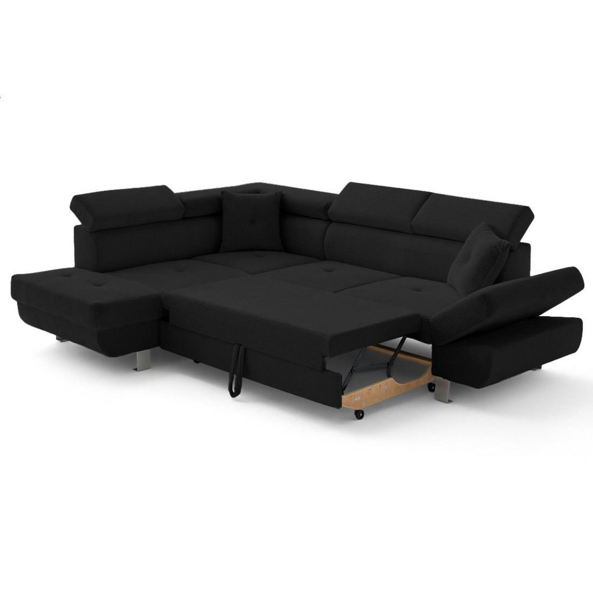 BEST MOBILIER Lisbona - canapé d'angle gauche 5 places convertible avec têtières en velours côtelé