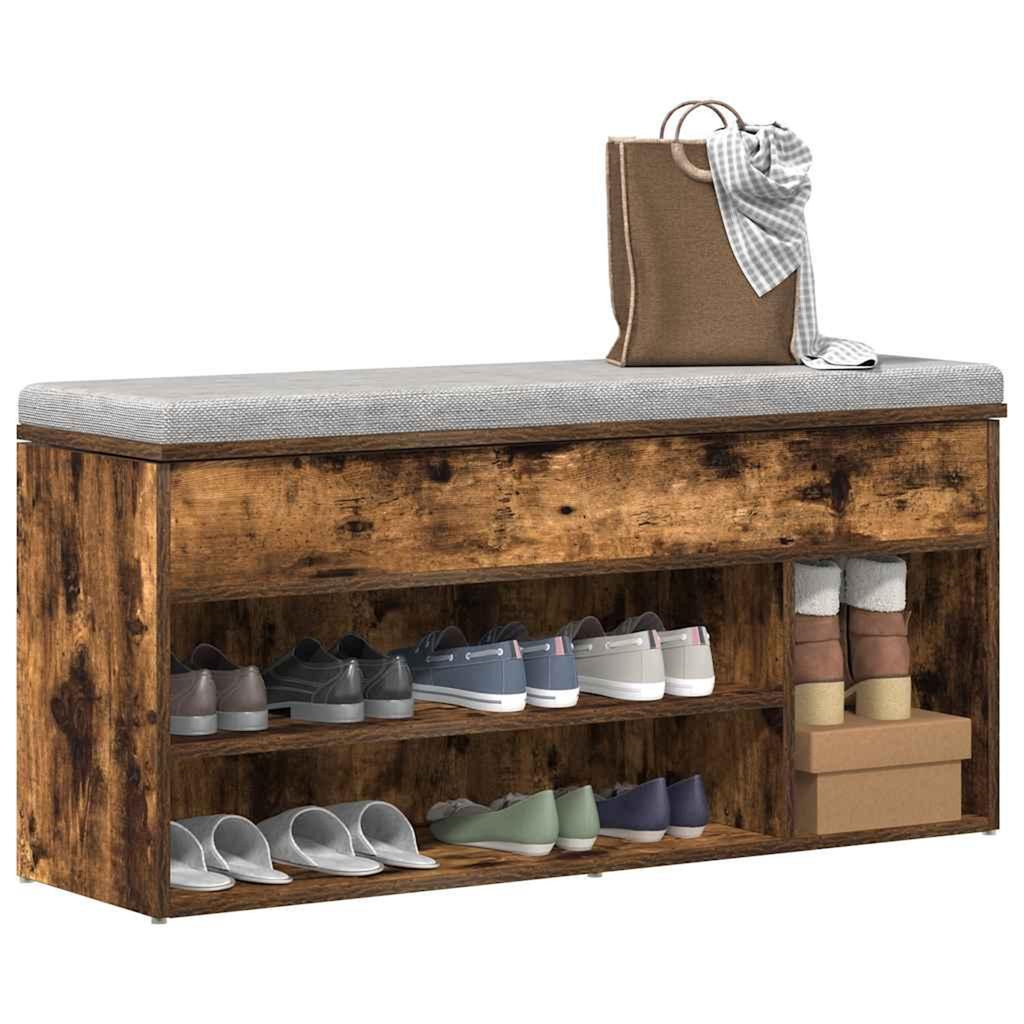 VIDAXL Banc a chaussures chene fume 102x30,5x45 cm bois d'ingenierie