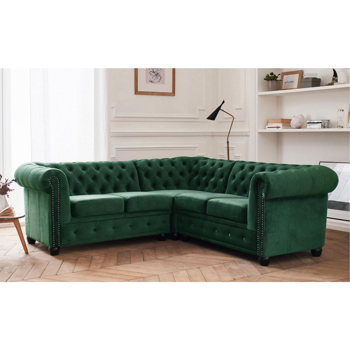 LISA DESIGN William - canapé chesterfield d'angle réversible - 5 places - en velours