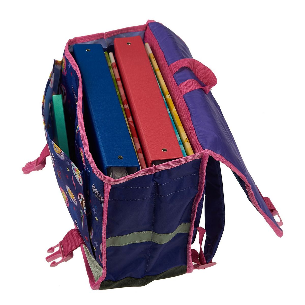 AUCHAN Cartable 38 cm avec pompon polyester violet PRINCESSES DISNEY