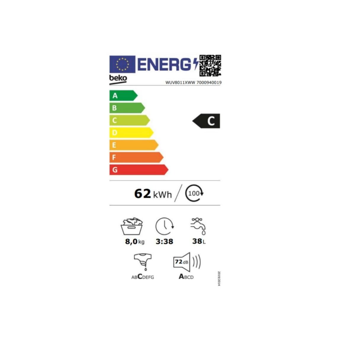 Beko Lave-linge frontal 8kg 1000 tours/min - WUV8011XWW