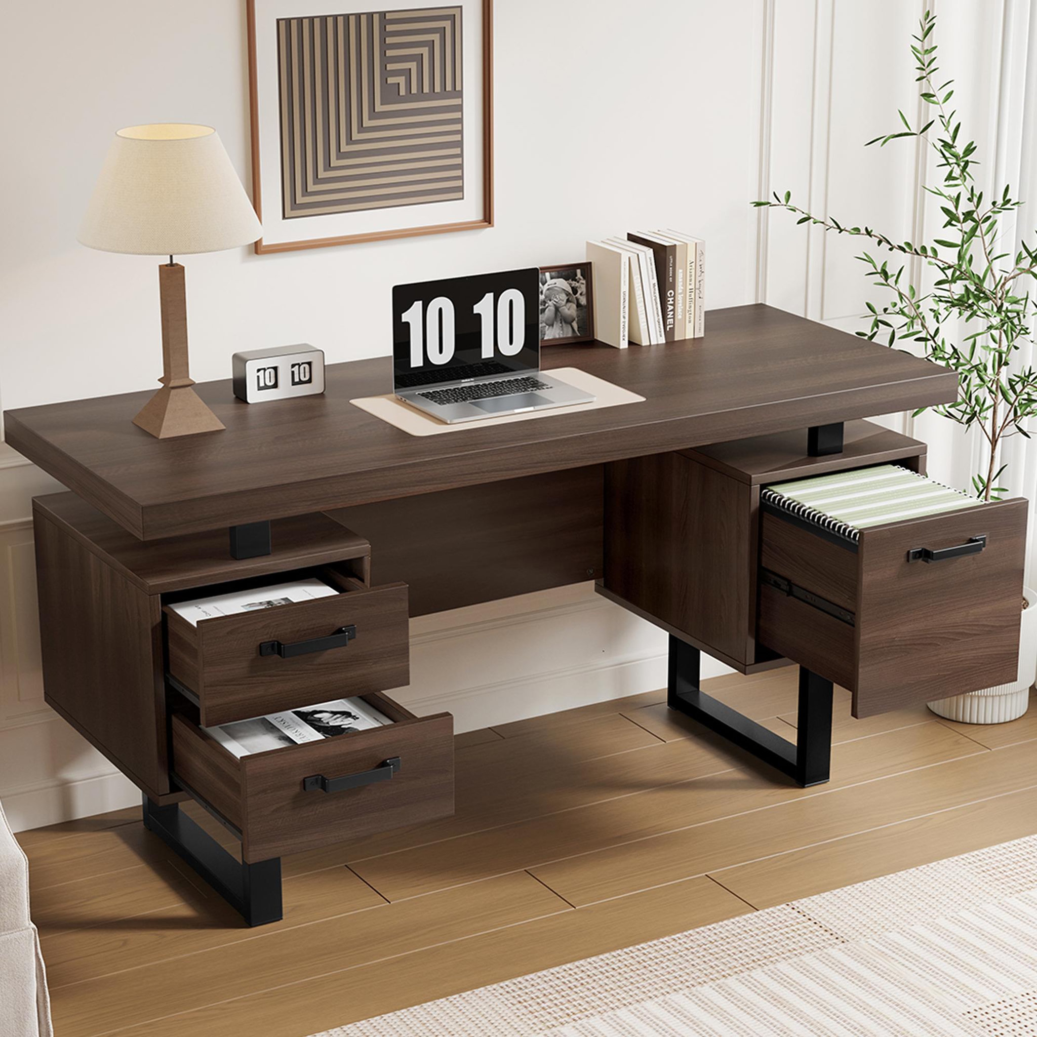 Voir la diapositive 2 : MERAX Bureau 135 cm coloris marron mdf et métal