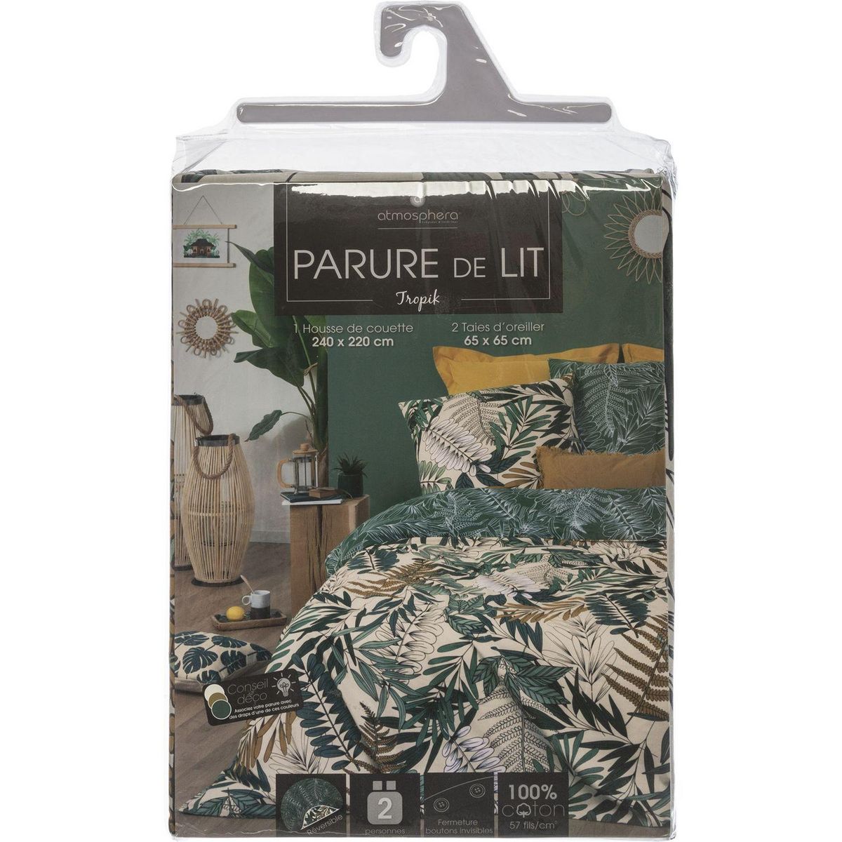 ATMOSPHERA Parure de Lit imprimé Tropik en 240 x 220 - Vert