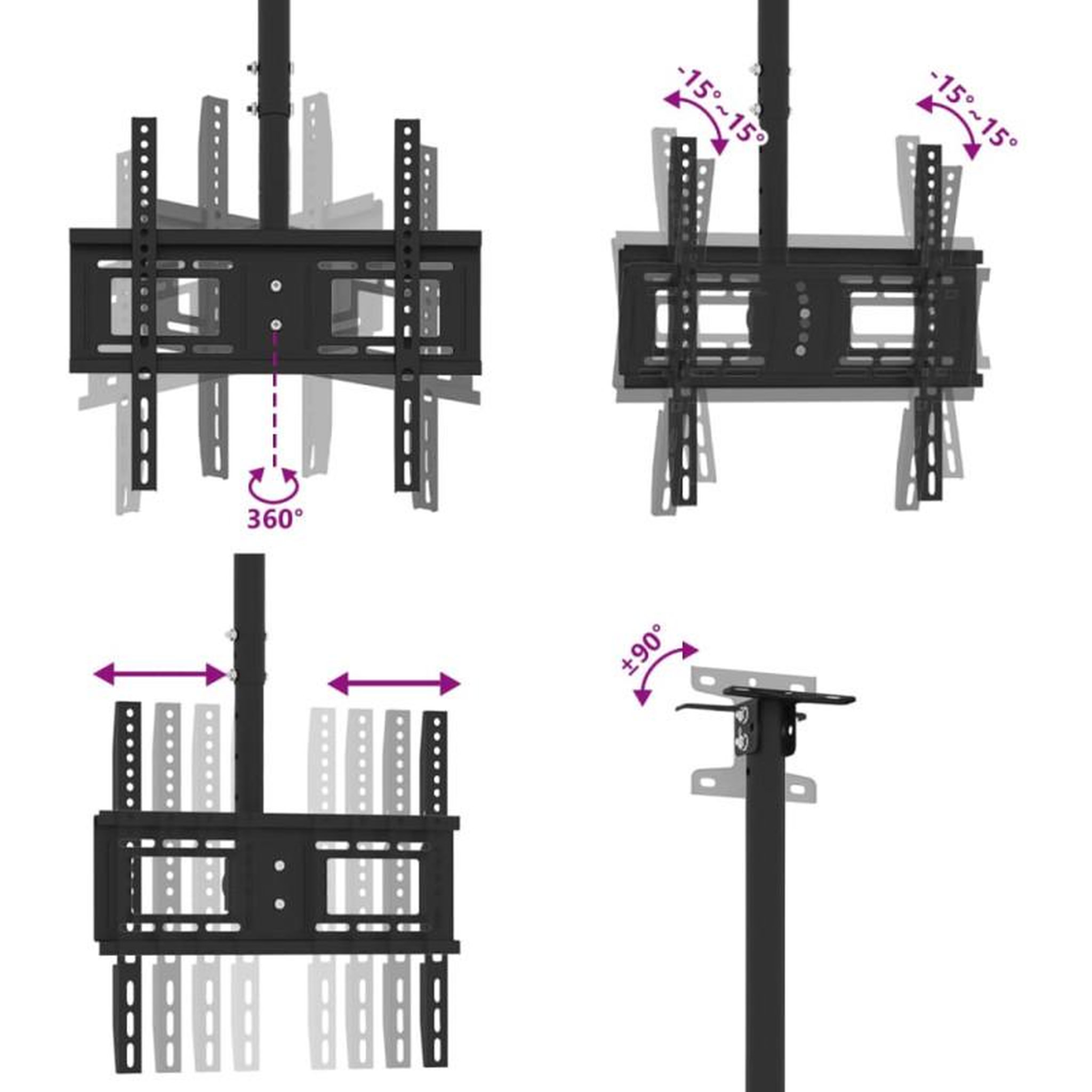 Voir la diapositive 6 : VIDAXL Support TV au plafond pour écran 32 65 max VESA 400x400mm 40kg