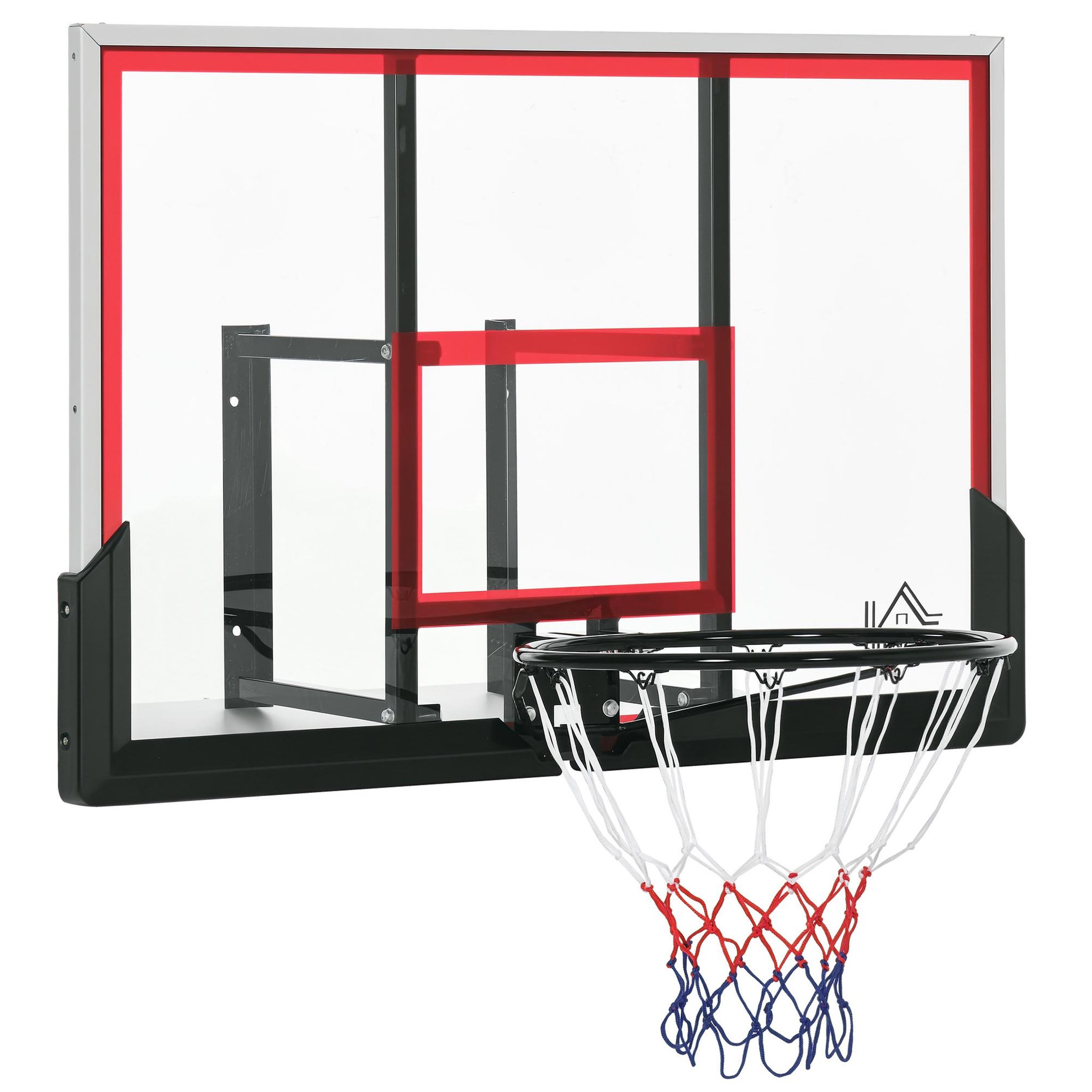 Voir la diapositive 1 : HOMCOM Panier de basket-ball mural avec ressort - panneau de basket à accrocher - visserie incluse - acier pc rouge noir