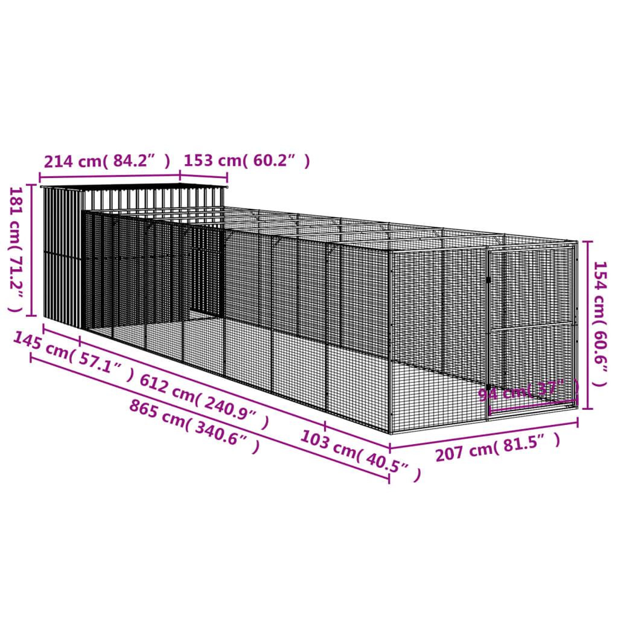 Voir la diapositive 6 : VIDAXL Niche pour chien avec cour anthracite 214x865x181 cm