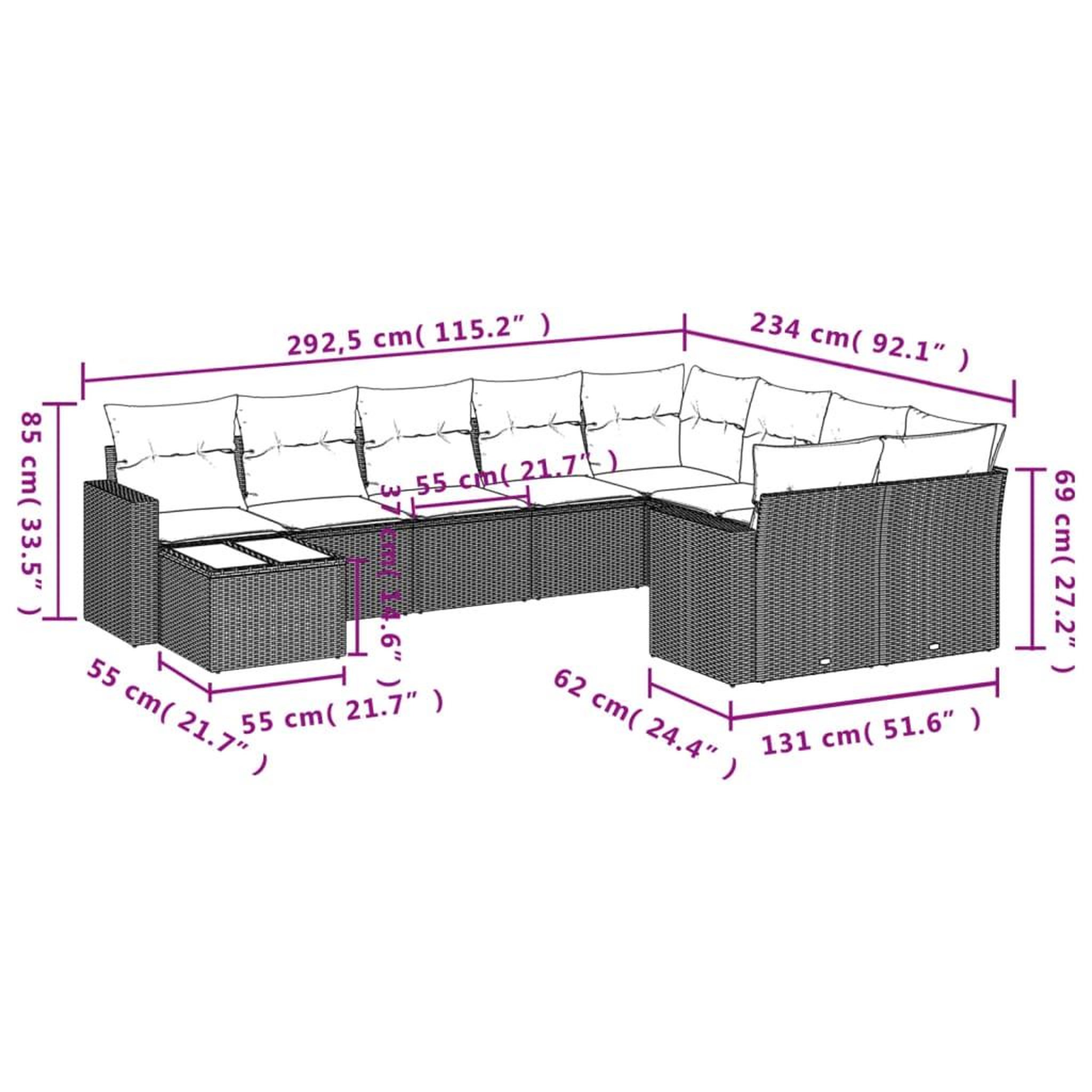 Voir la diapositive 6 : VIDAXL Salon de jardin 10 pcs avec coussins noir resine tressee