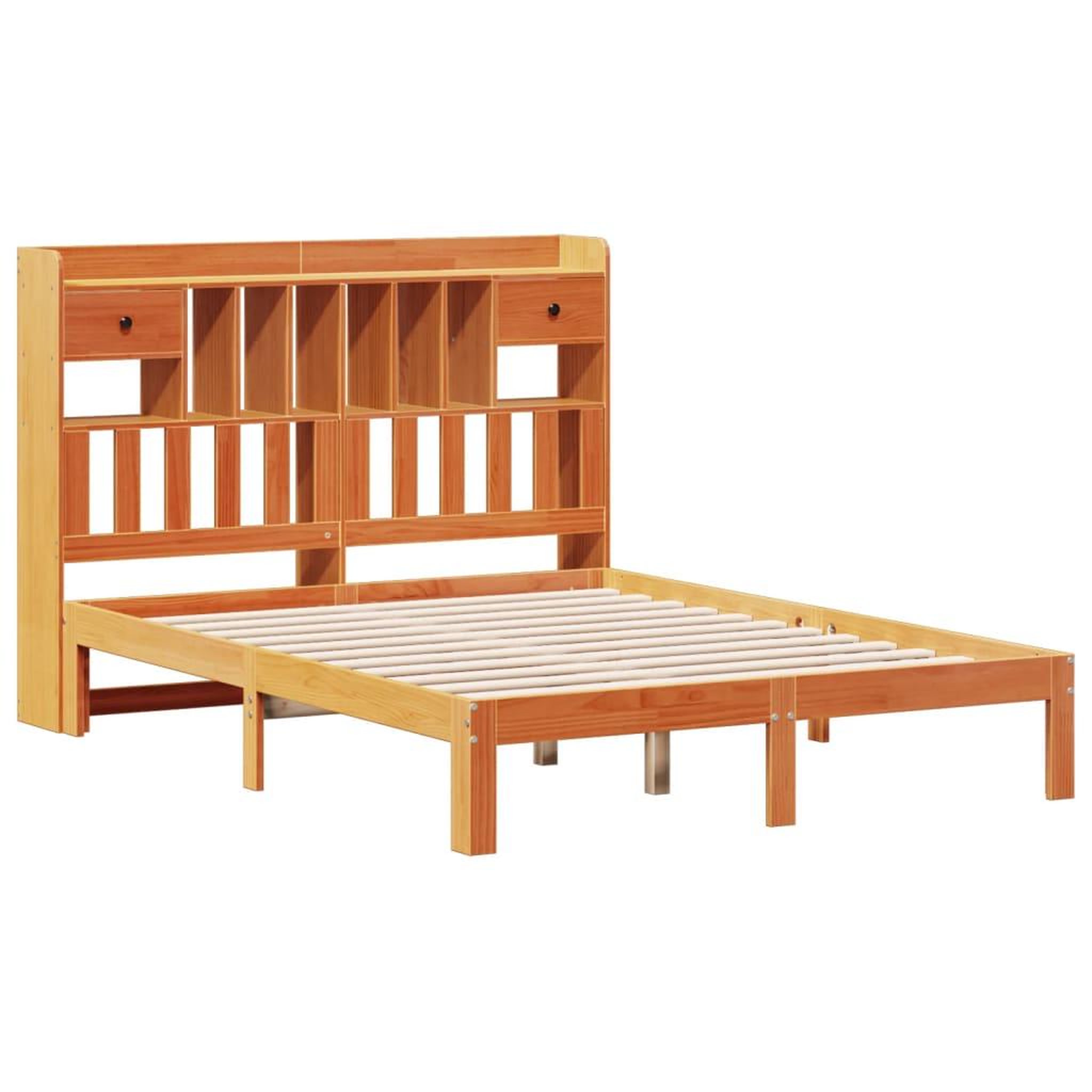 Voir la diapositive 3 : VIDAXL Lit bibliotheque sans matelas cire marron 135x190 cm pin massif