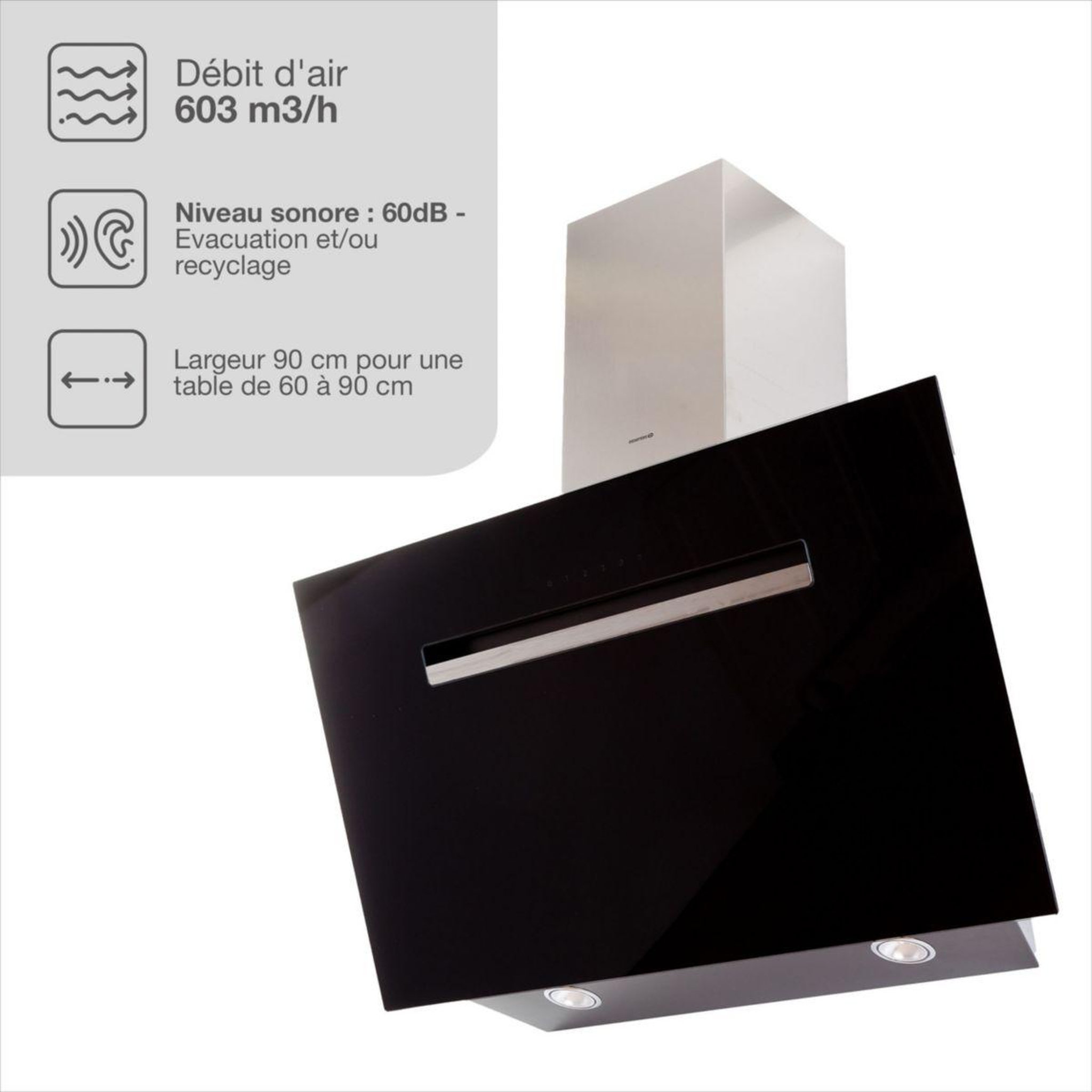 Voir la diapositive 2 : ESSENTIEL B Hotte décorative murale inclinée ehdd 914ni