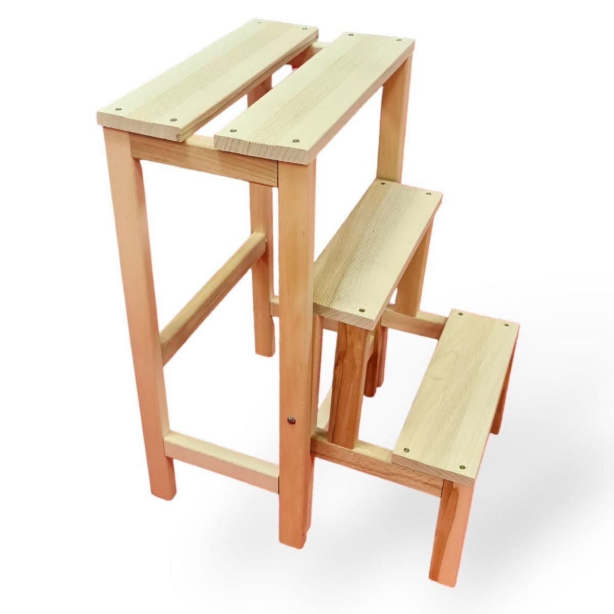INTEC Escabeau Tabouret Marchepied 3 marches pliantes Bois massif 2en1