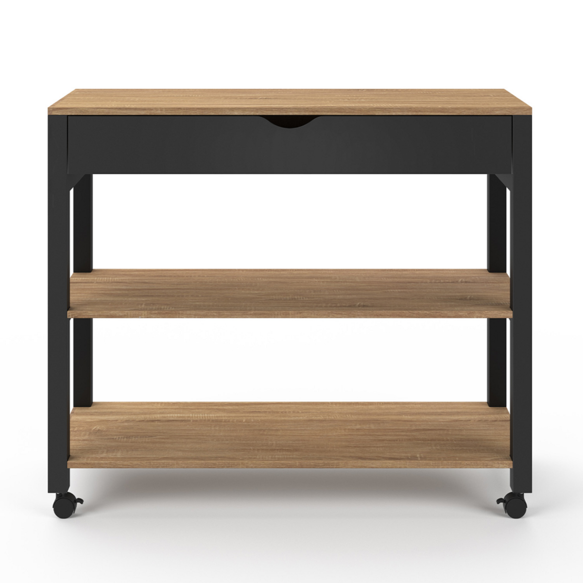 ID MARKET Desserte de cuisine PENH XXL avec tiroir et plan de travail noir plateaux façon hêtre L.100 CM