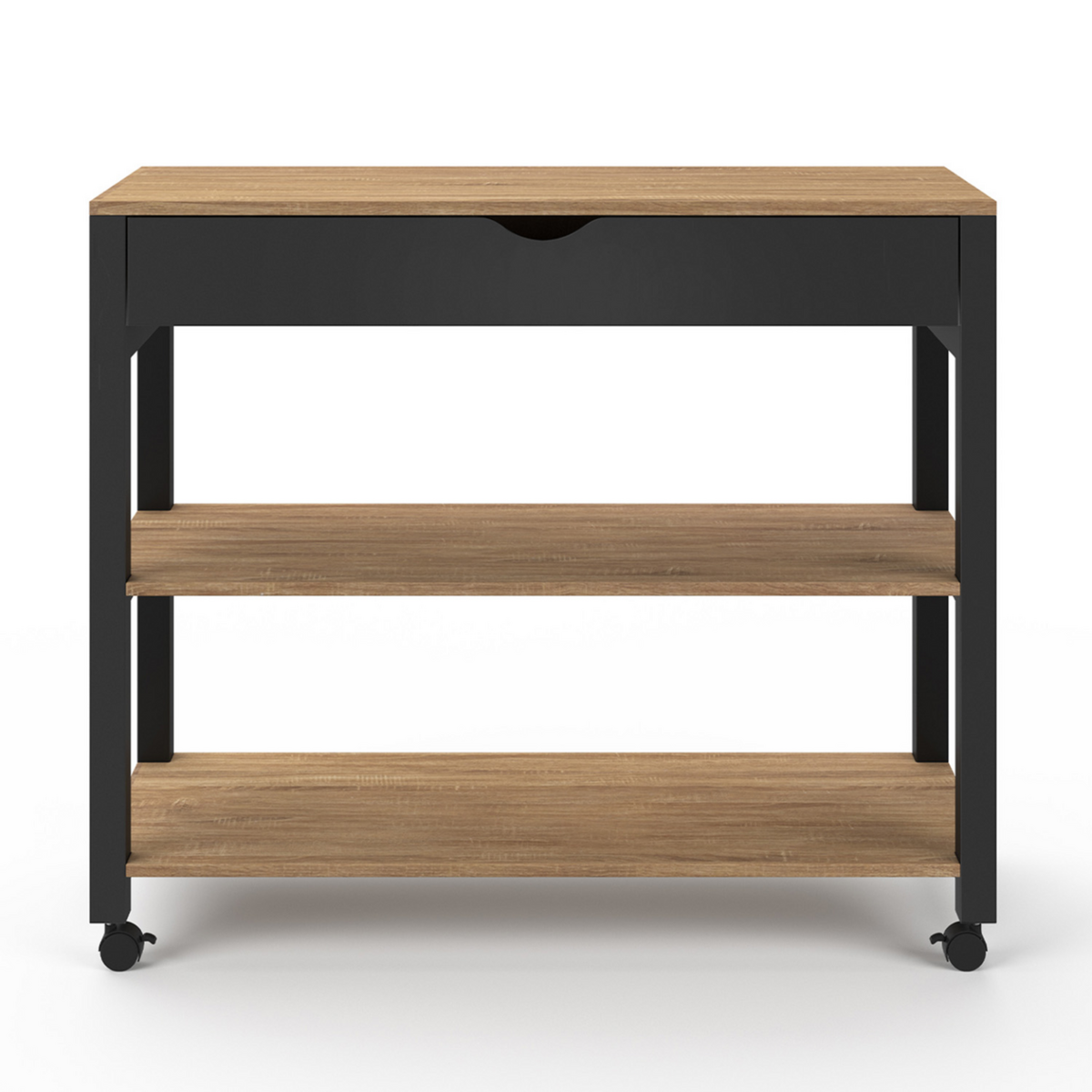 ID MARKET Desserte de cuisine PENH XXL avec tiroir et plan de travail noir plateaux façon hêtre L.100 CM