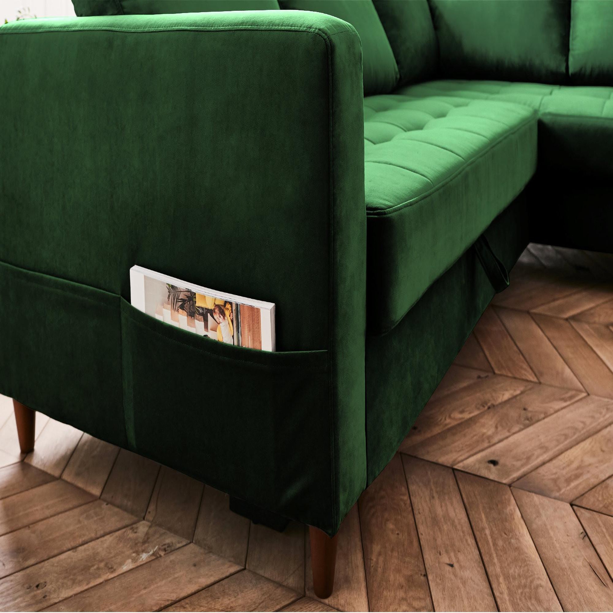 Voir la diapositive 4 : BEST MOBILIER Anna - canapé d'angle droit - 5 places - convertible - en velours