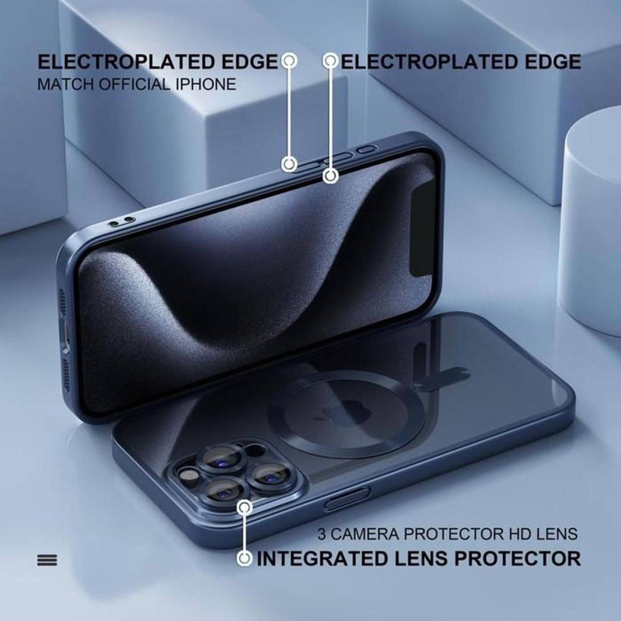 Voir la diapositive 6 : Coque bumper magnétique TPU pour iPhone 13 Pro Max, transparente bleu, protection anti-chute style militaire, résistante aux UV anti-jaunissement, accès boutons et ports, alignement recharge sans fil