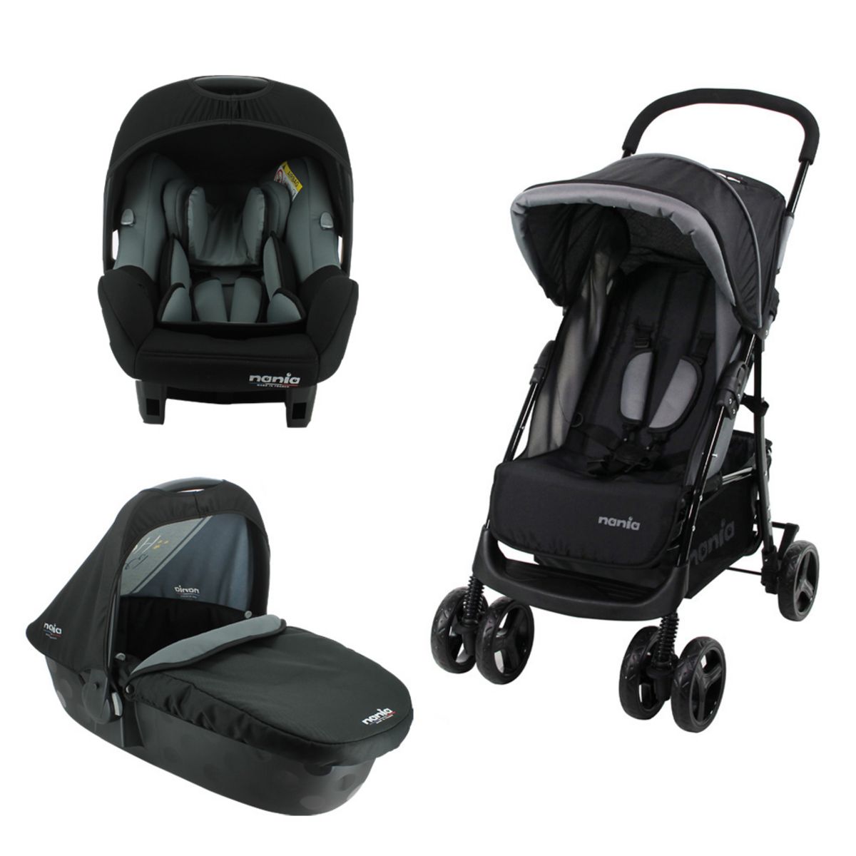 NANIA Poussette combinée 3 en 1 TEXAS + Siège auto BEONE EVO R129 i-Size + Nacelle FLORA
