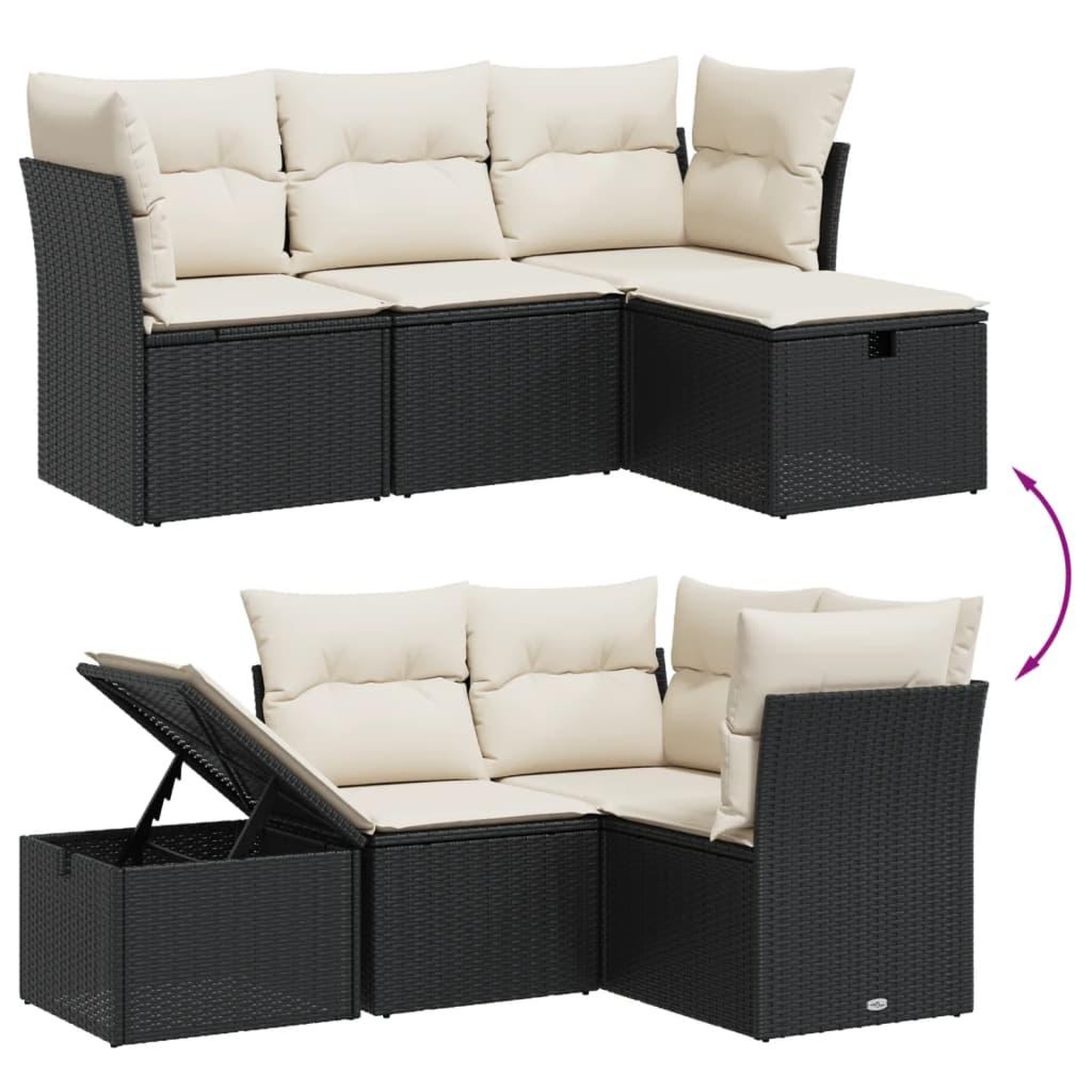 Voir la diapositive 3 : VIDAXL Salon de jardin 4 pcs avec coussins noir resine tressee