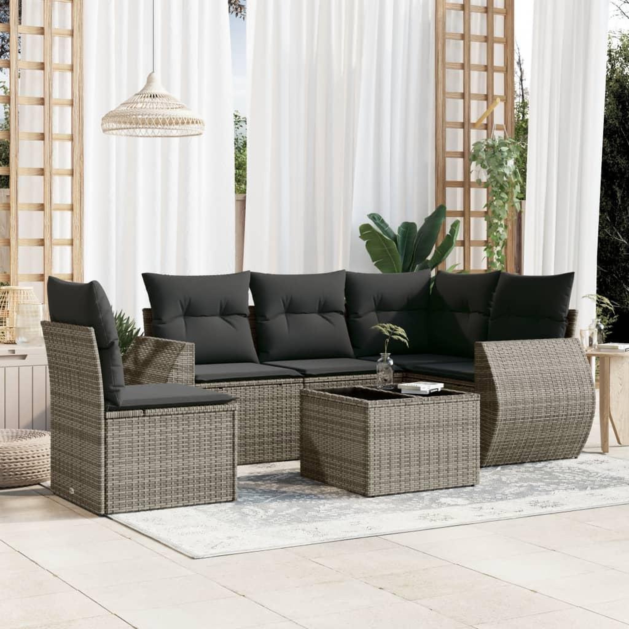 VIDAXL Salon de jardin 6 pcs avec coussins gris resine tressee