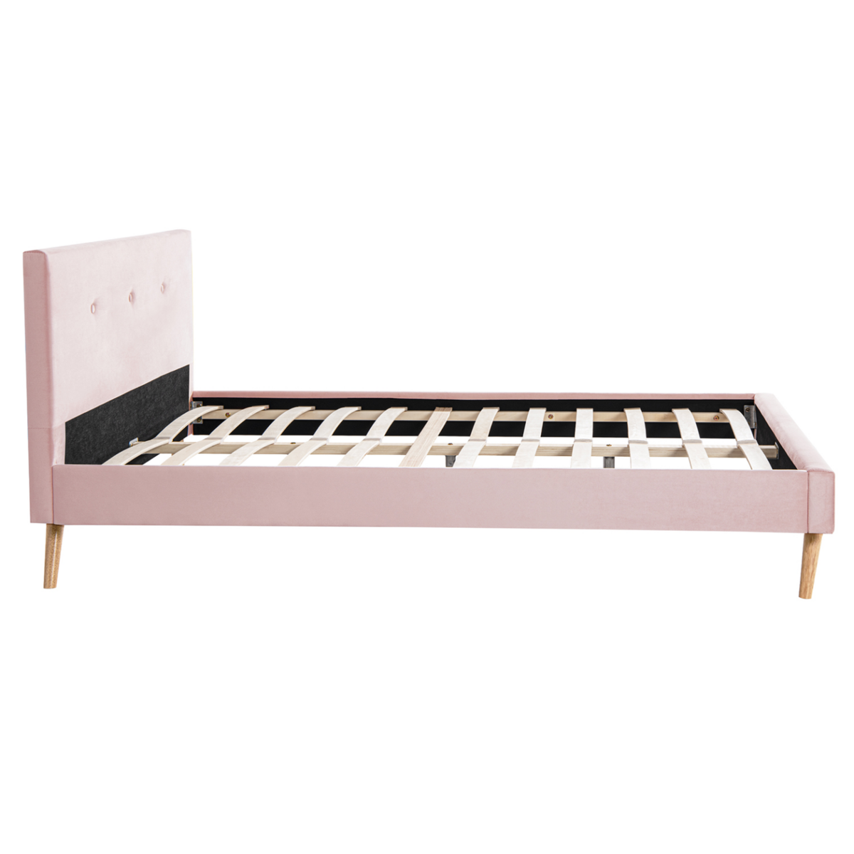 ID MARKET Lit double scandinave OSLO avec tête de lit et sommier 140 x 190 cm tissu rose clair effet velours