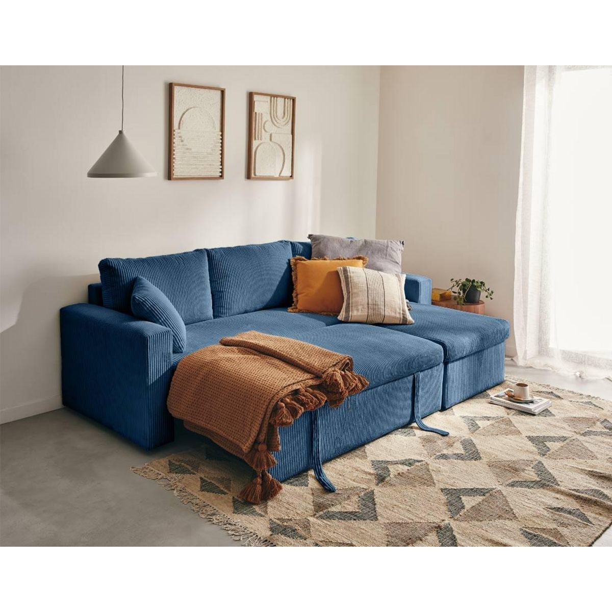 BEST MOBILIER Cyrus - canapé d'angle réversible 4 places - convertible avec coffre - en velours côtelé