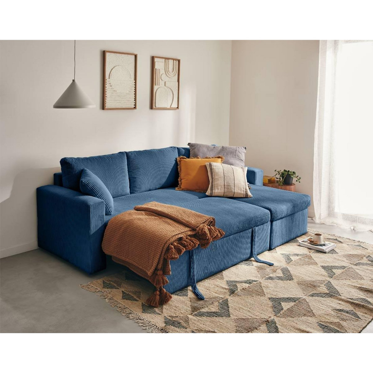 BEST MOBILIER Cyrus - canapé d'angle réversible 4 places - convertible avec coffre - en velours côtelé