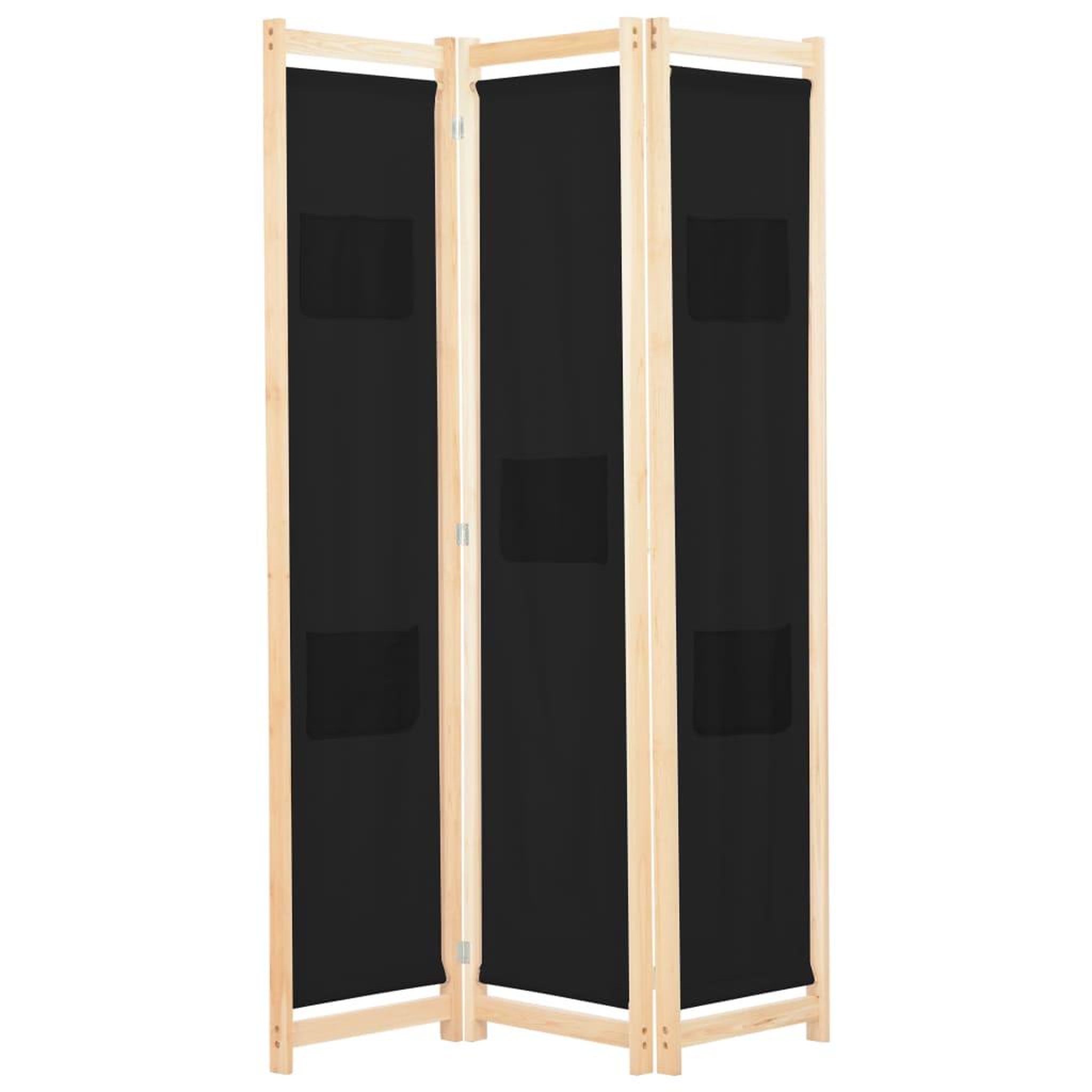 Voir la diapositive 1 : VIDAXL Cloison de separation 3 panneaux Noir 120x170x4 cm Tissu